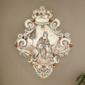 Acquasantiera maxi appl triangolare 35×45 madonna valderice madreperla antichizzato oro e lustri