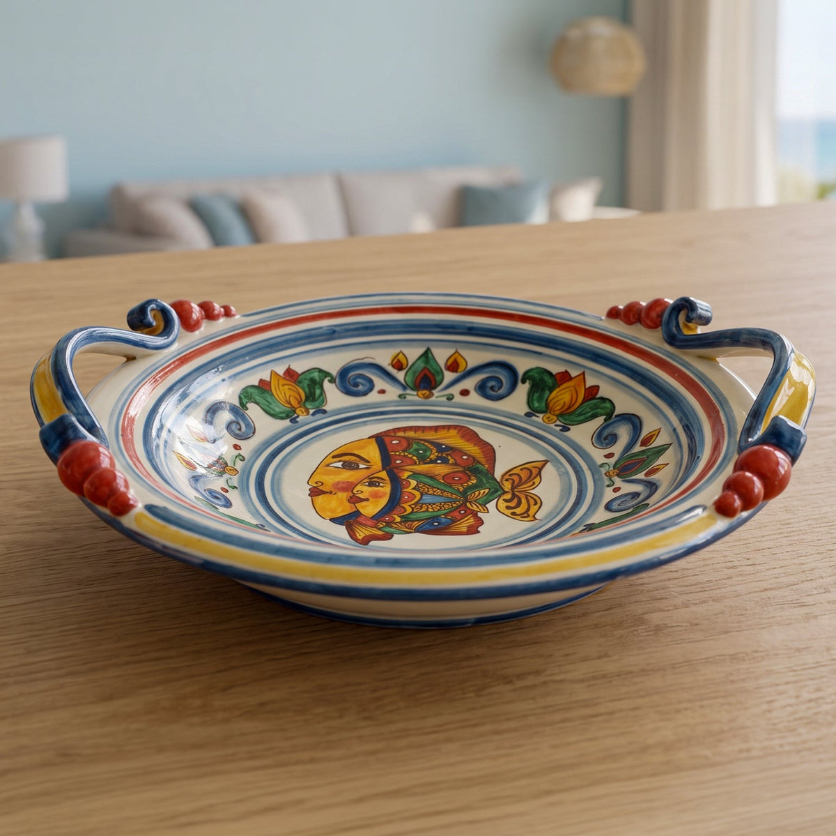 Sicilian Ceramic Centerpiece Ø 30/40 cm / Ø 12-16", Fish Decoration – Sicilian majolica handcrafted in Caltagirone