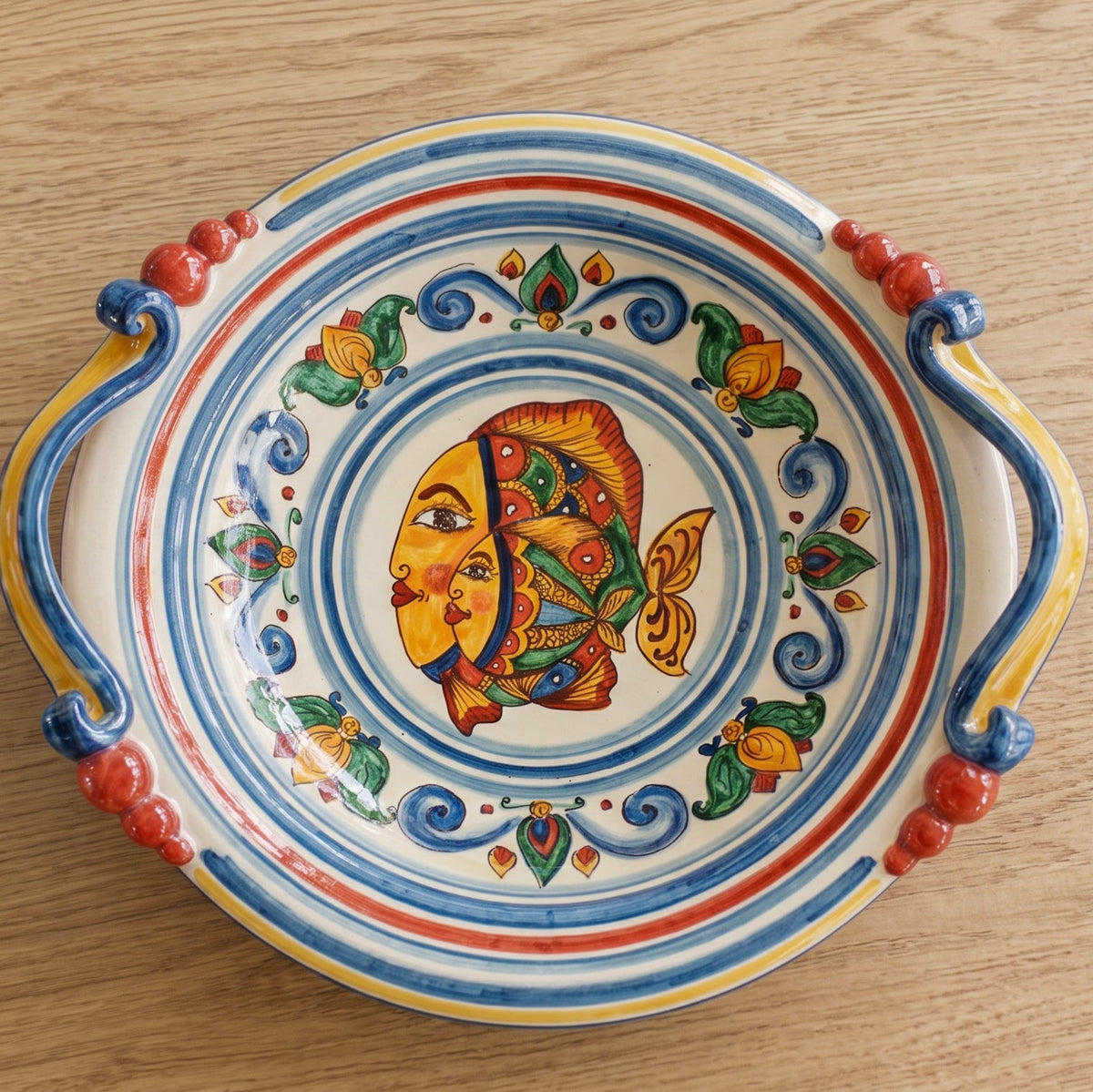 Sicilian Ceramic Centerpiece Ø 30/40 cm / Ø 12-16", Fish Decoration – Sicilian majolica handcrafted in Caltagirone
