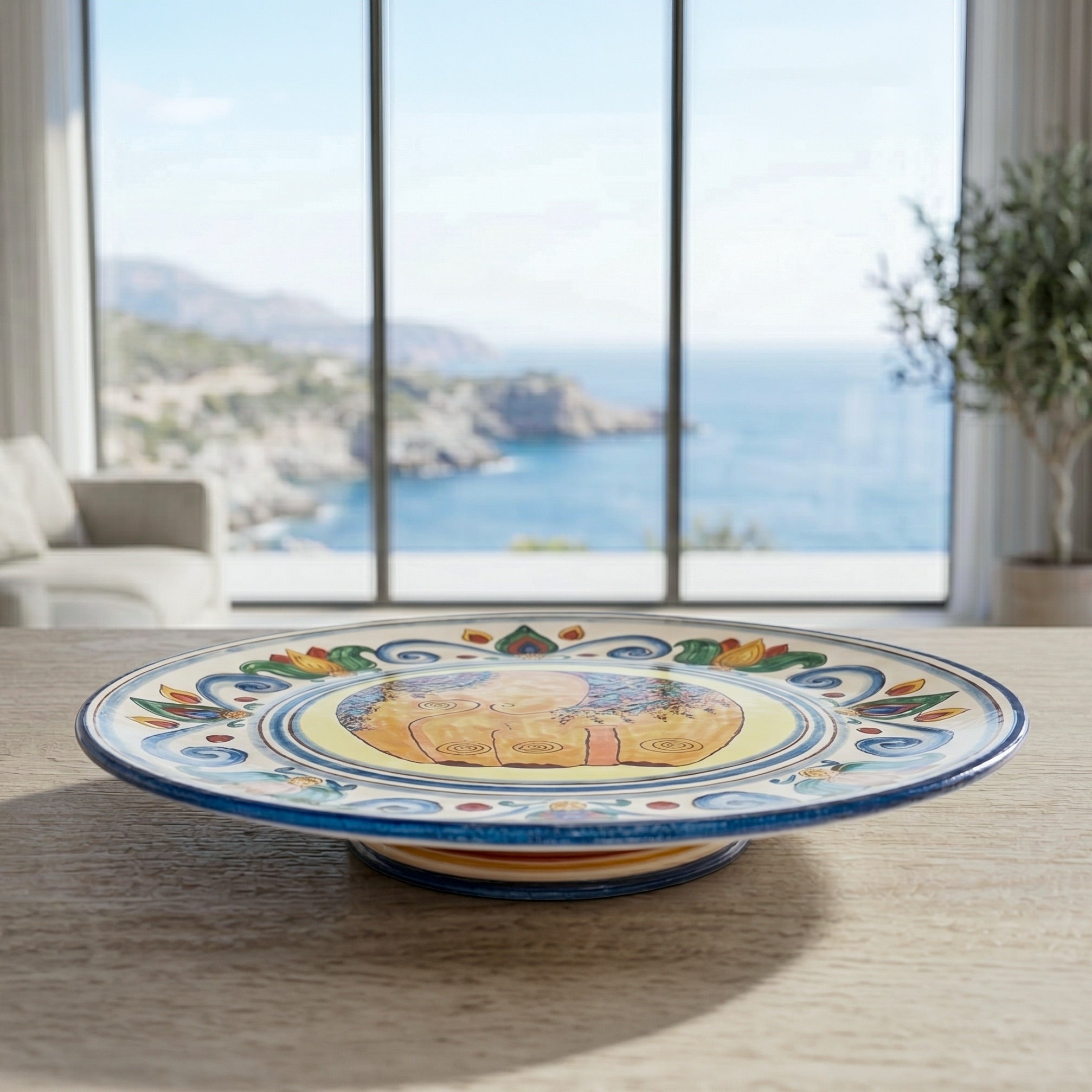 Sicilian Ceramic Elephant Ø 35 cm / Ø 13.8" – Caltagirone Ceramic – Sicilian artisan tradition
