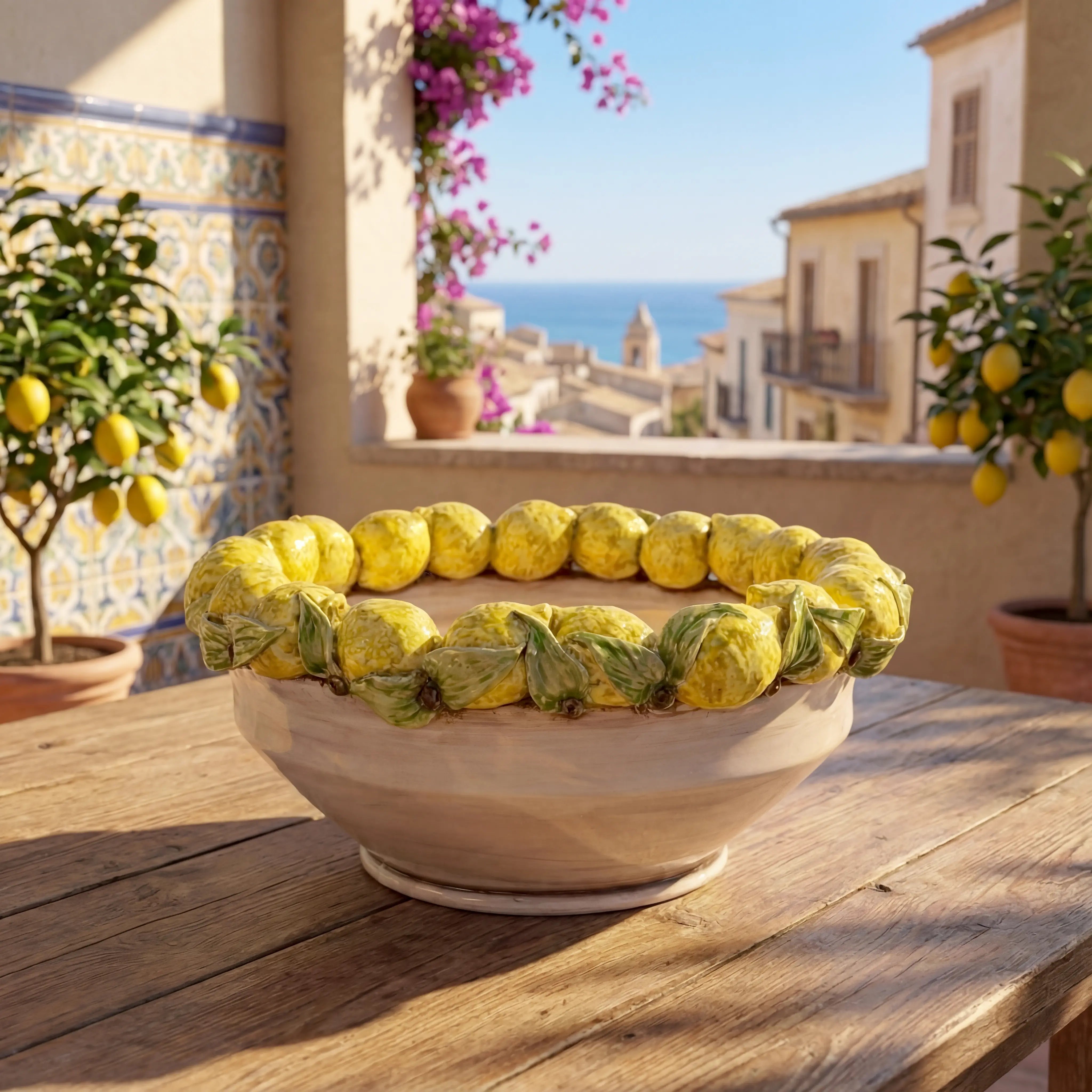 Centerpiece with Sicilian Lemons Ø 38 colored mother of pearl