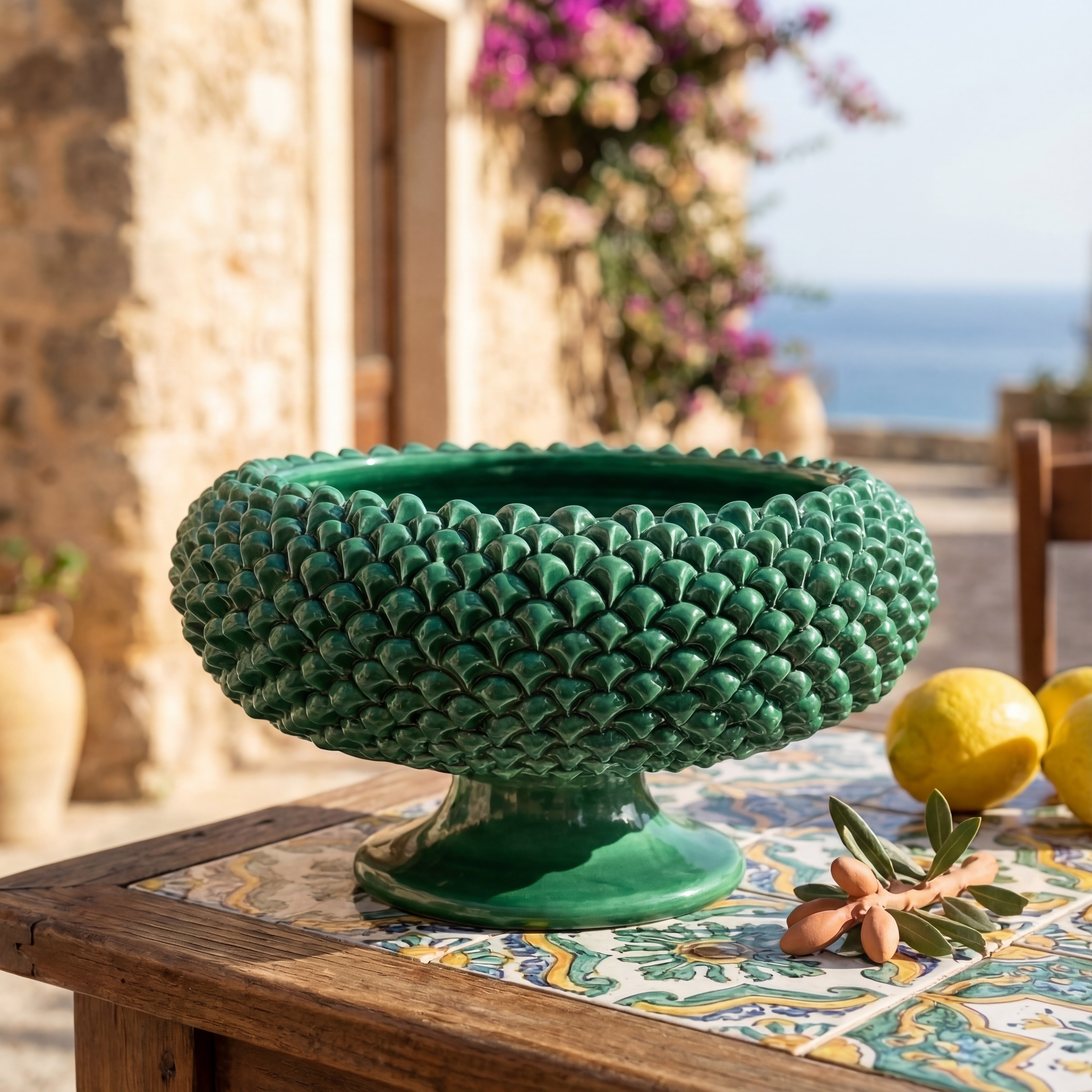 Pinecone stand of Caltagirone modeled by hand - Sicilian modern ceramic