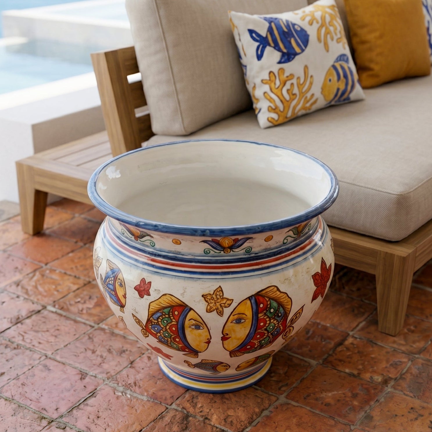 Cachepot in Caltagirone Ceramic — Fish Décor