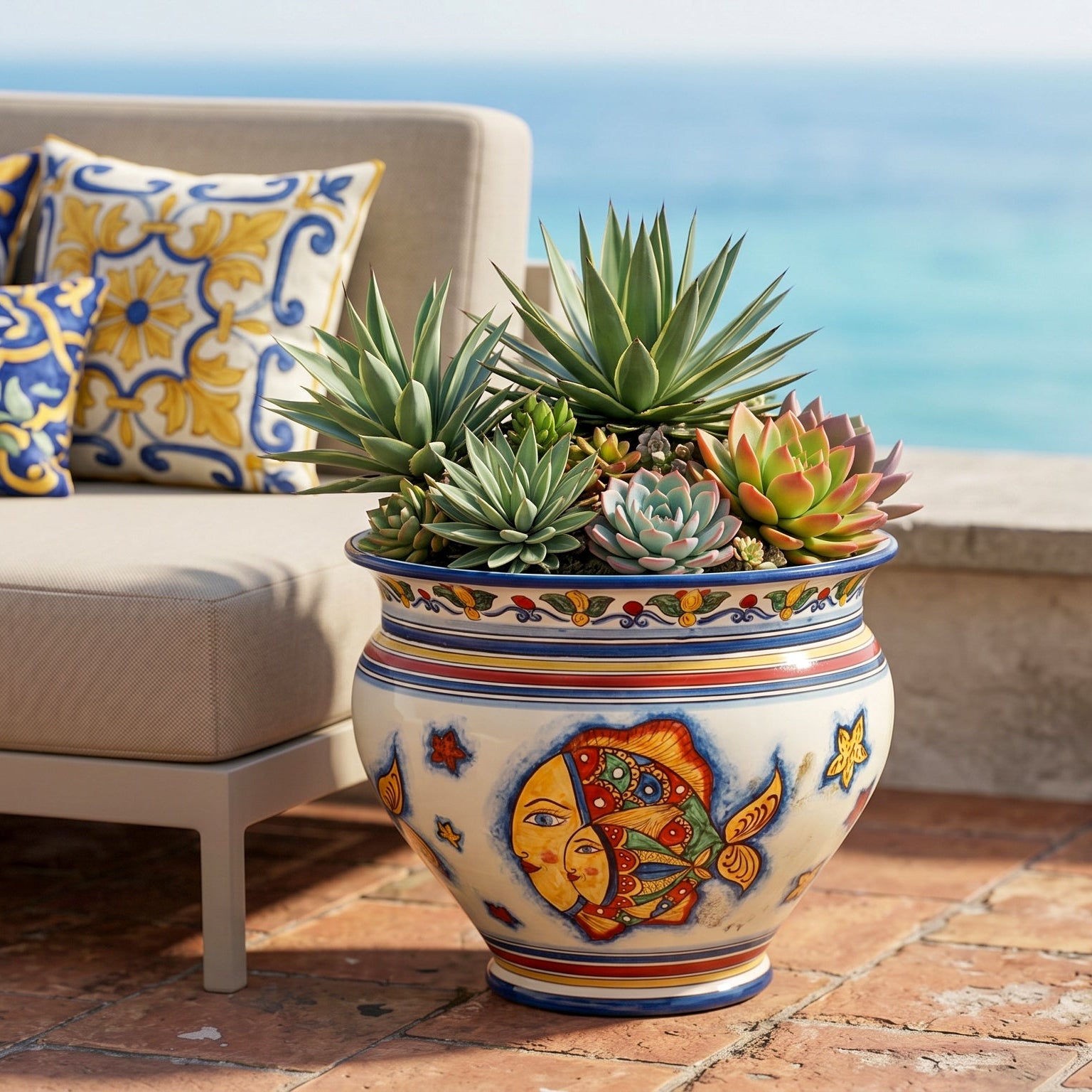 Italian Decorative Cachepot – Italian ceramic from Caltagirone, Sicily