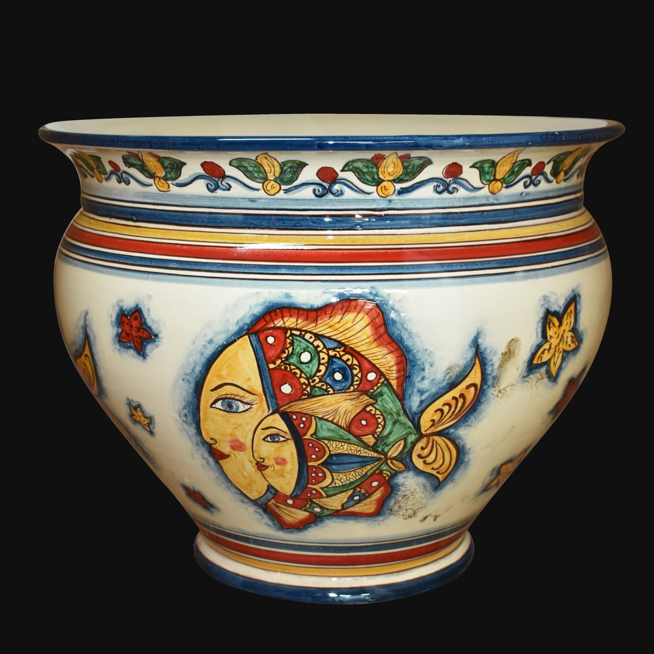 Cachepot decoro Pesci in ceramica siciliana di Caltagirone