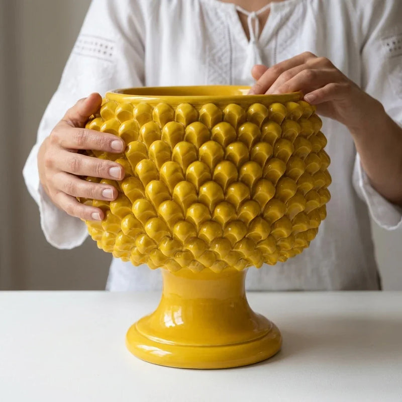 Half Pine Cone Vase, Mustard – Italian ceramic from Caltagirone, Sicily