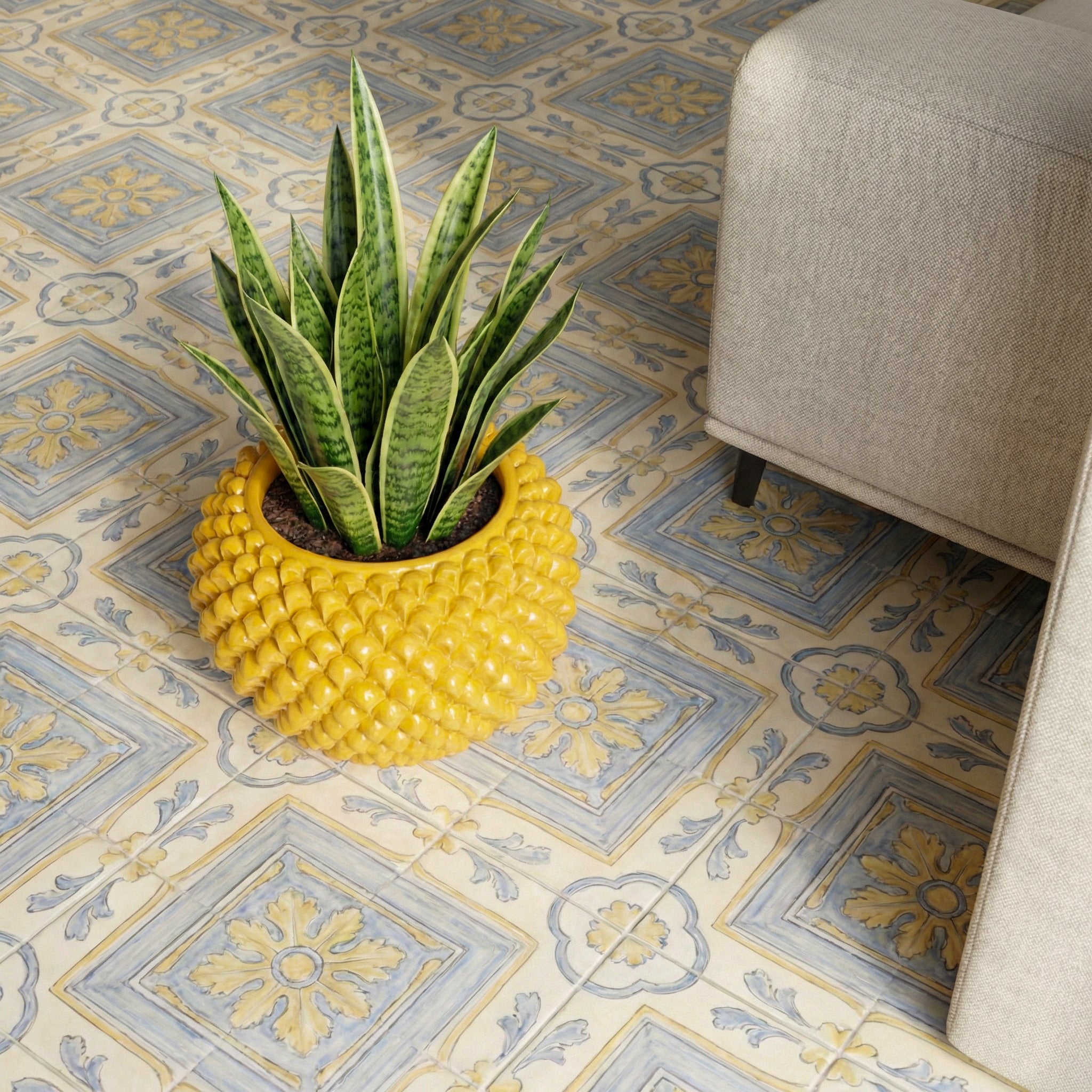 Pine Cone Cachepot, Mustard – Italian ceramic from Caltagirone, Sicily