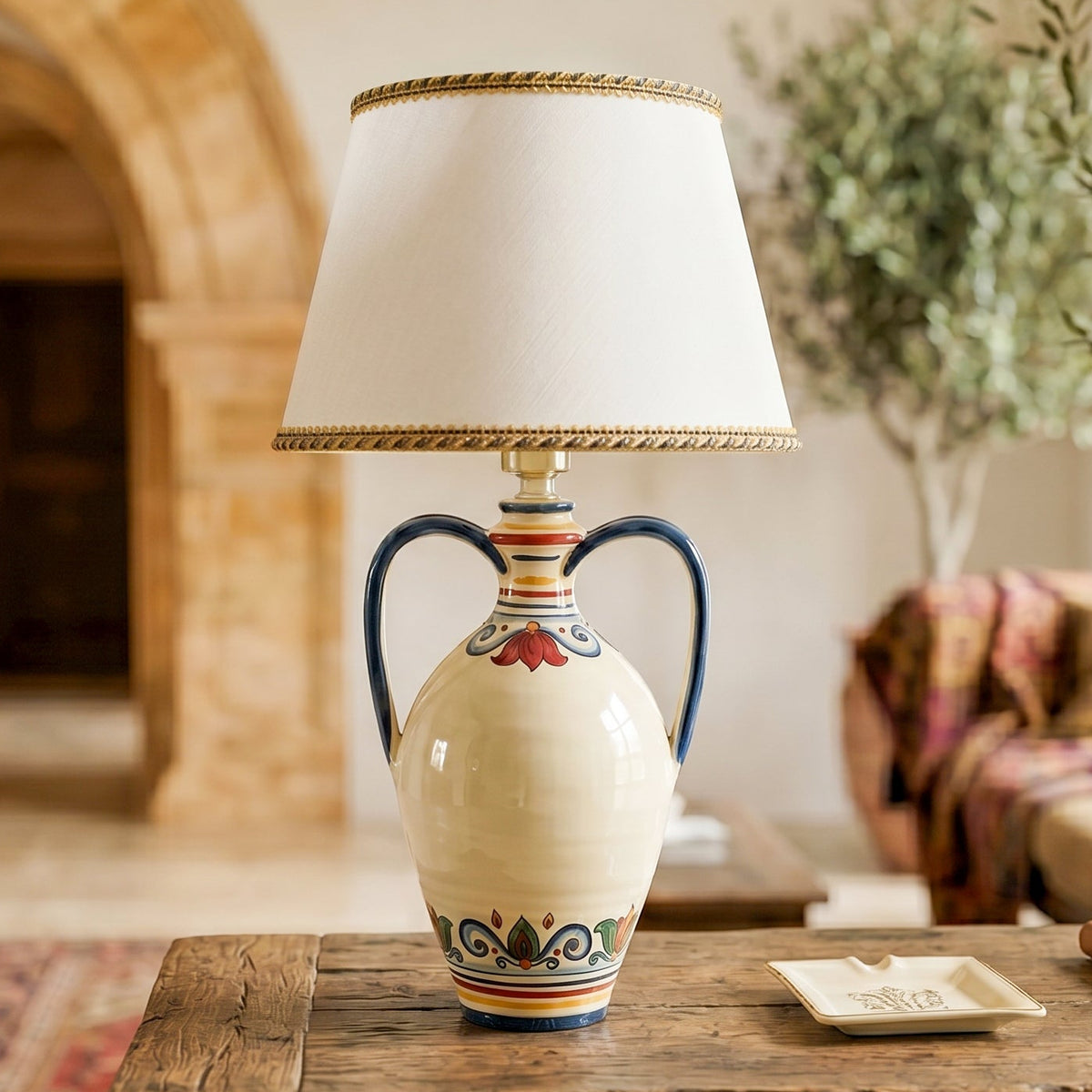 Flask Lamp with Handles H 35 cm / 13¾" in Caltagirone Ceramic — Decoro Sicily