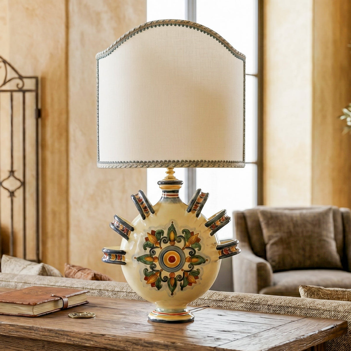 Ring Flask Lamp with Handles H 30 cm / 11¾" in Caltagirone Ceramic — Decoro Sicily