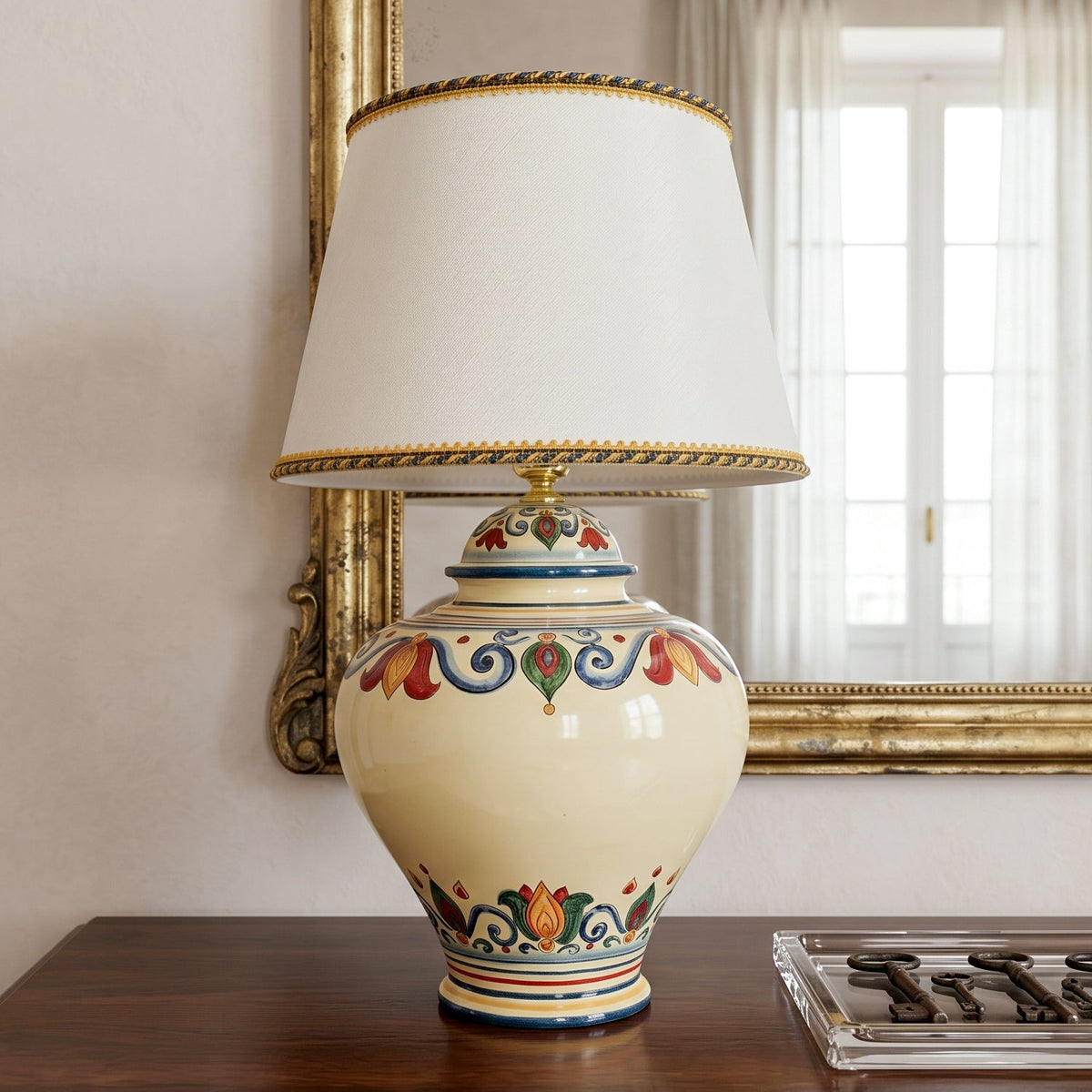 Potiche Table Lamp H 35 cm / 13¾" in Caltagirone Ceramic — Decoro Sicily