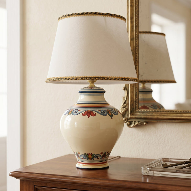Sicilian Round Ball Lamp H 35 cm / 13.8", Decoro Sicily – Italian ceramic from Caltagirone, Sicily
