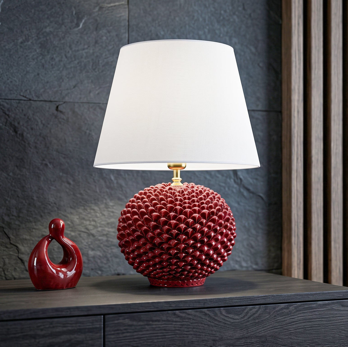 Ornamental Italian Ceramic Lamp H 60 cm / 23½", Bordeaux – Italian ceramic from Caltagirone, Sicily