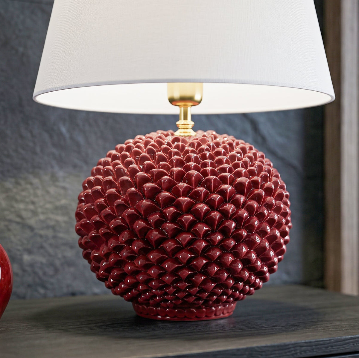 Ornamental Italian Ceramic Lamp H 60 cm / 23½", Bordeaux – Italian ceramic from Caltagirone, Sicily