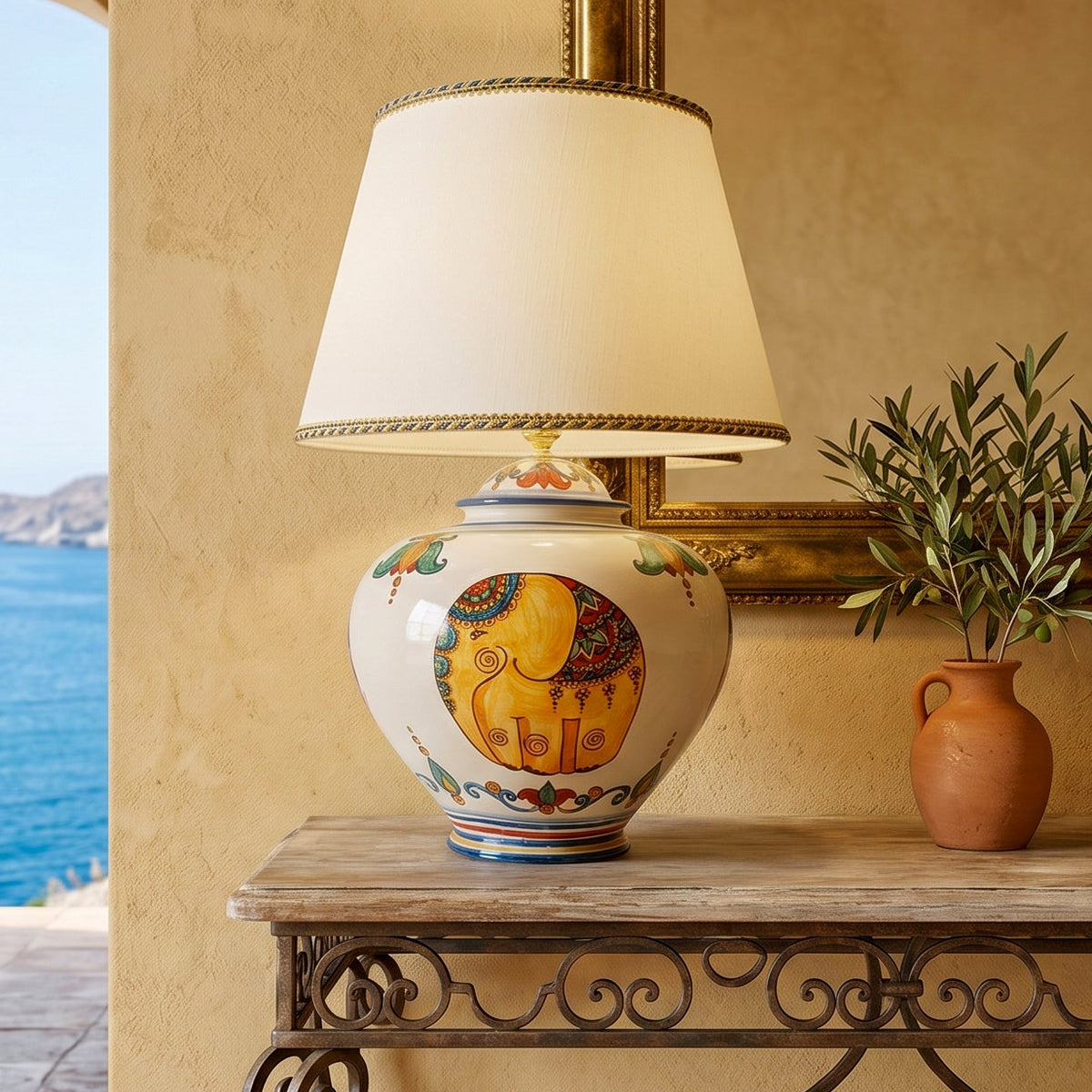 Ball Table Lamp H 25/35 cm in Caltagirone Ceramic — Elephant Décor