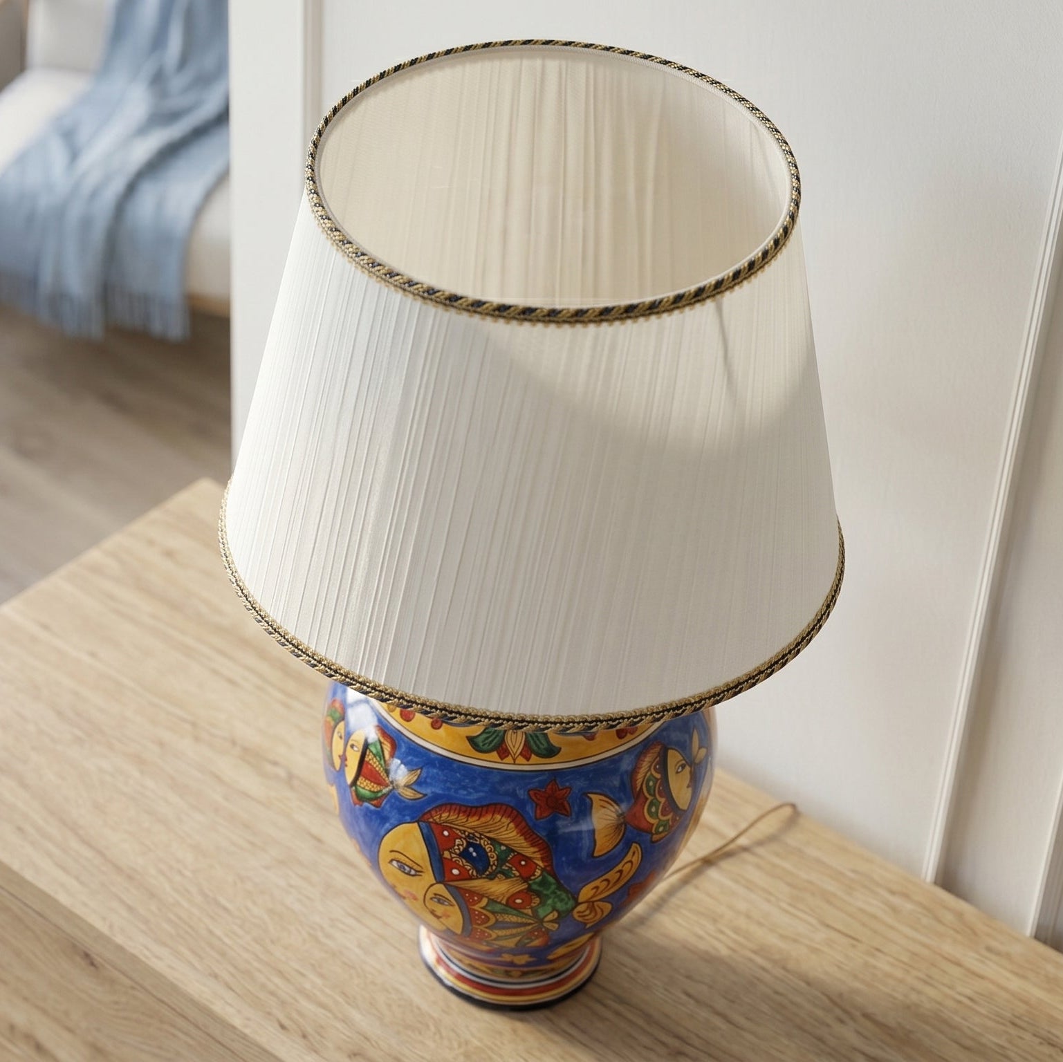 Italian Ceramic Lamp, Blue Background – Caltagirone Ceramic – Italian ceramic lamp tradition