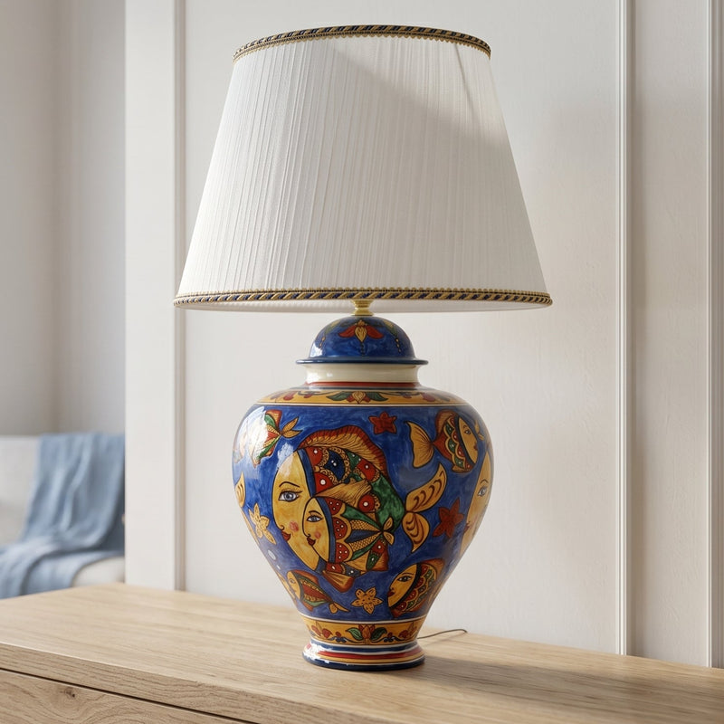 Italian Ceramic Lamp, Blue Background – Caltagirone Ceramic – Italian ceramic lamp tradition