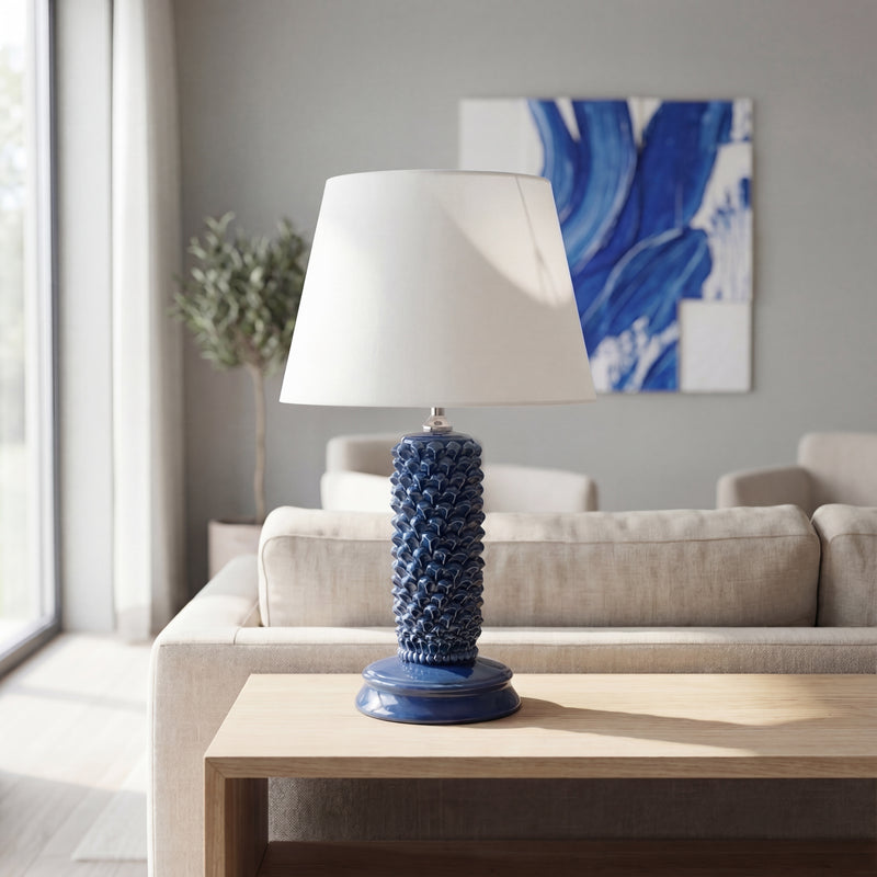 Sicilian Pine Cone Lamp H 60 cm / 23.6", Deep Blue – Sicilian ceramic lamp handcrafted in Caltagirone