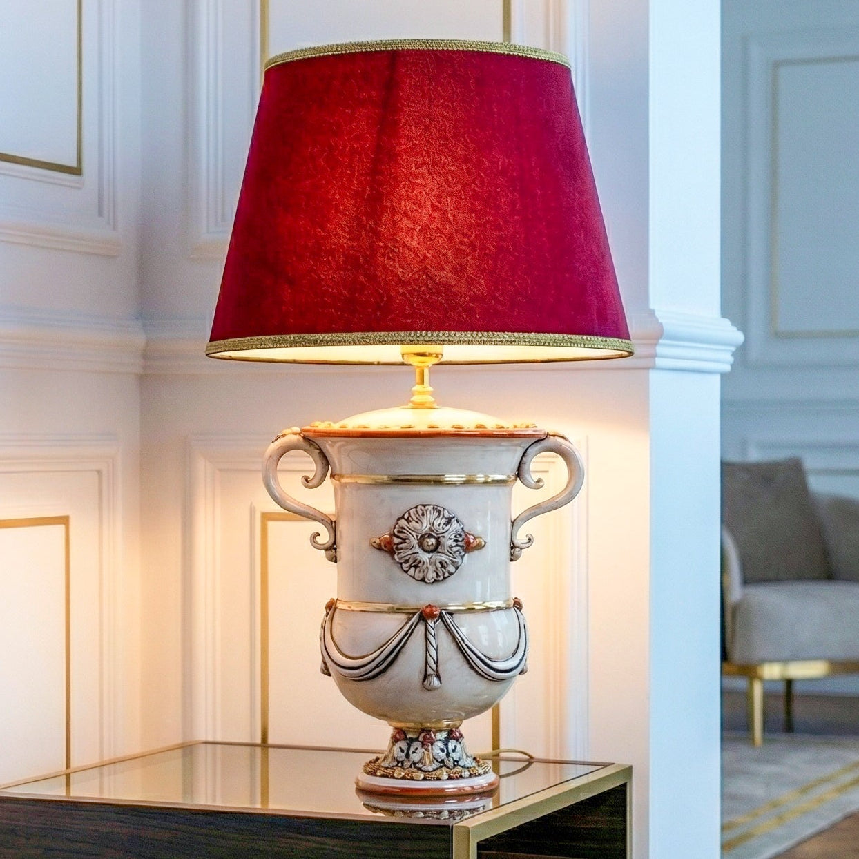 Italian Ceramic Lamp H 31 cm / 12.2", Mother of Pearl – Italian ceramic from Caltagirone, Sicily
