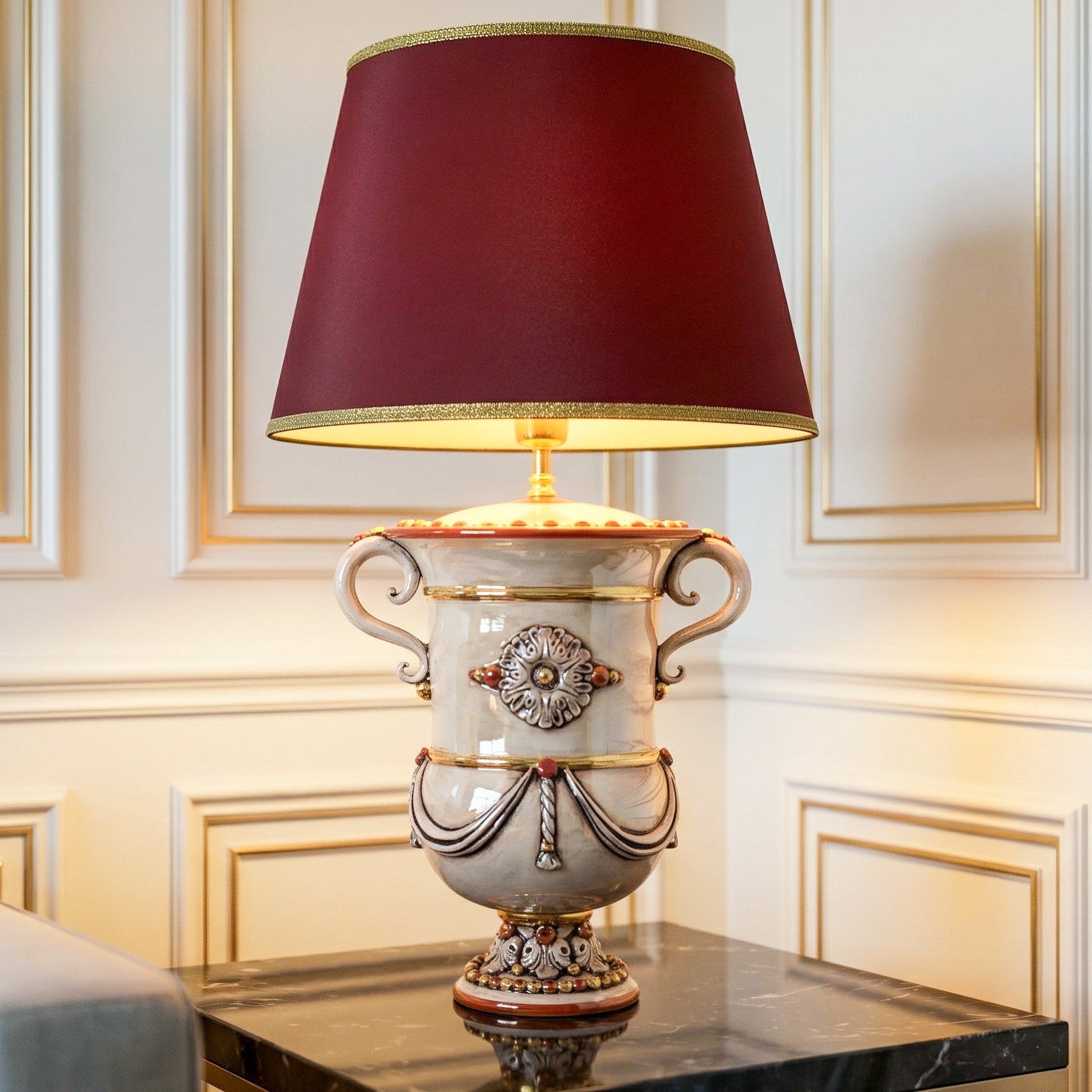 Italian Ceramic Lamp H 31 cm / 12.2", Mother of Pearl – Italian ceramic from Caltagirone, Sicily