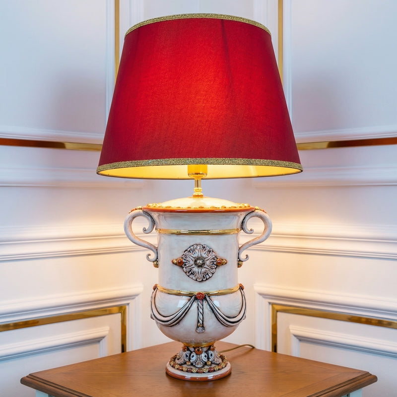 Italian Monumental Ceramic Lamp H 57 cm / 22½", Mother of Pearl, Gold and Lustre – Italian ceramic from Caltagirone, Sicily