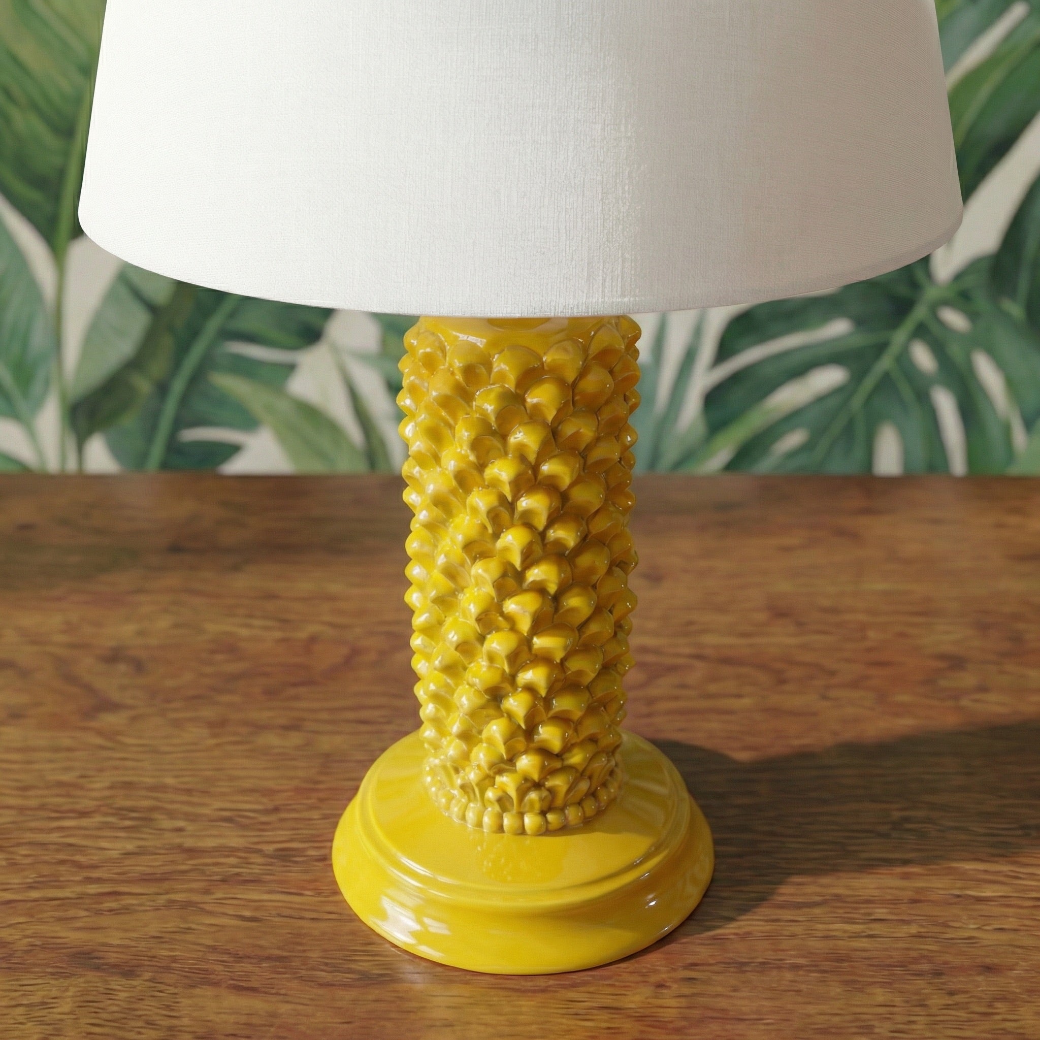 Ornamental pine light mustard in ceramics of Caltagirone - Artistic ceramics Sofia