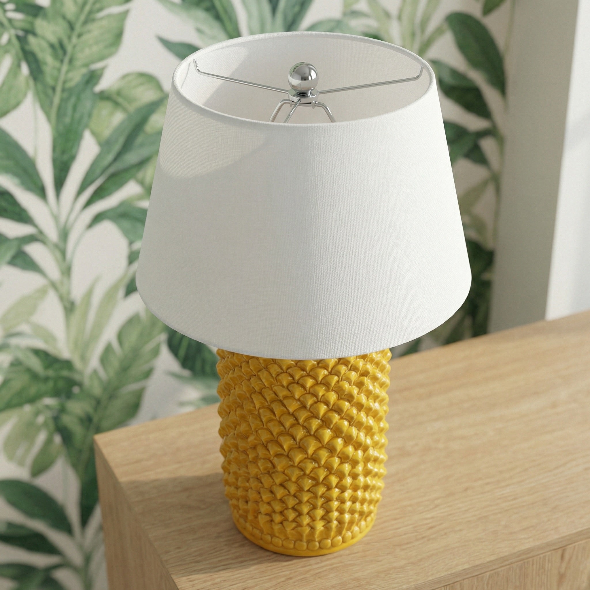 Ornamental pine light mustard in ceramics of Caltagirone - Artistic ceramics Sofia