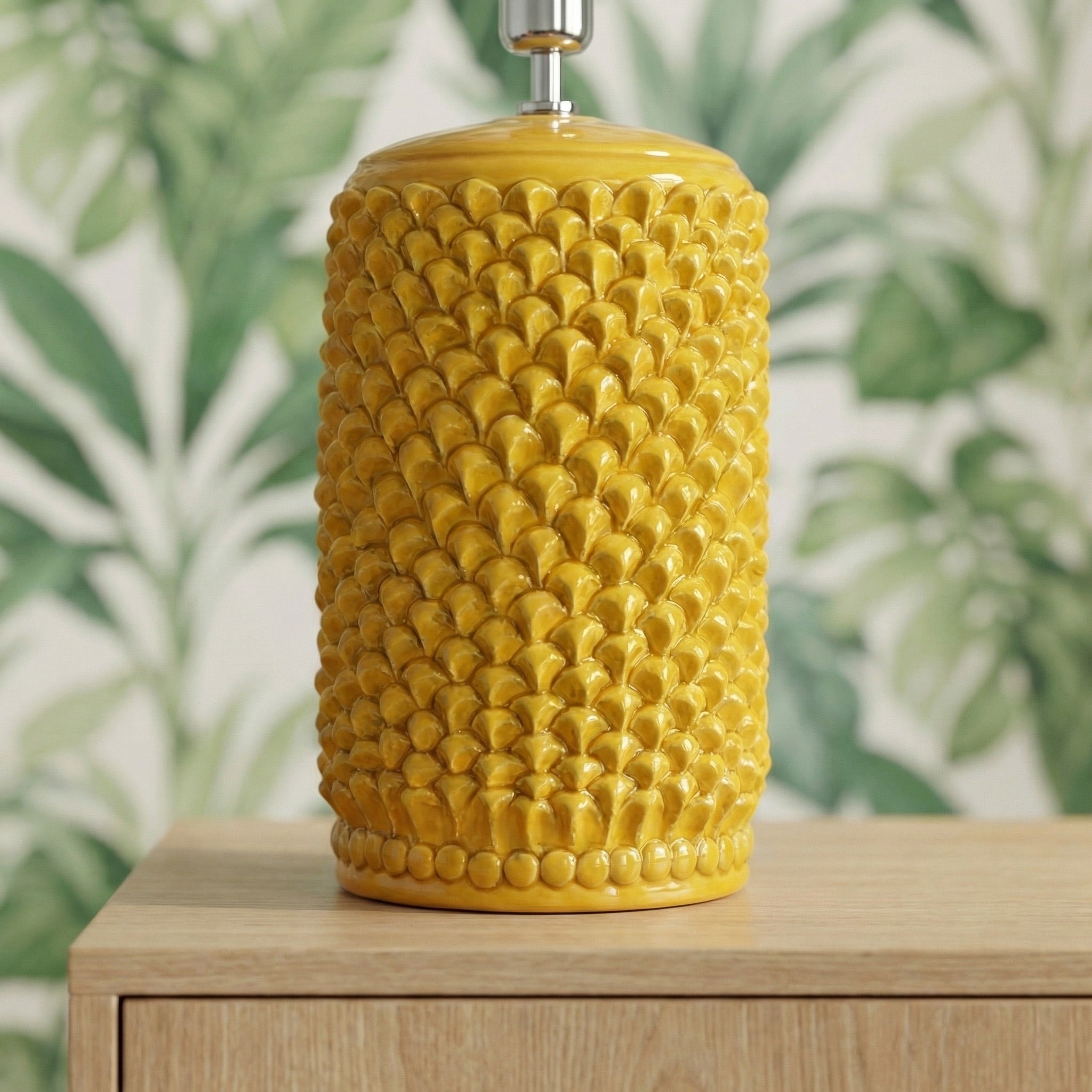 Ornamental pine light mustard in ceramics of Caltagirone - Artistic ceramics Sofia