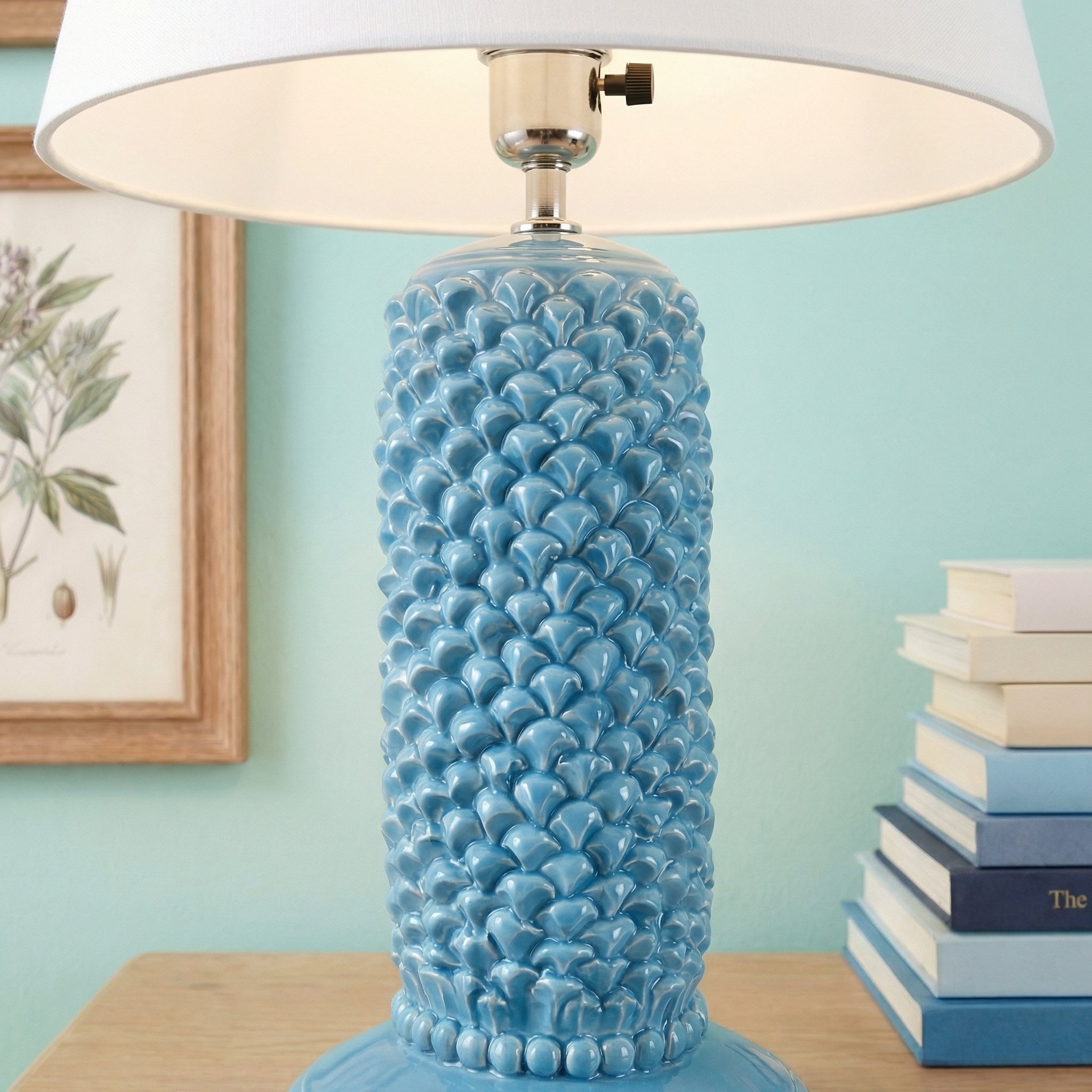 Sicilian Pine Cone Lamp H 60 cm / 23.6", Turquoise – Italian ceramic from Caltagirone, Sicily