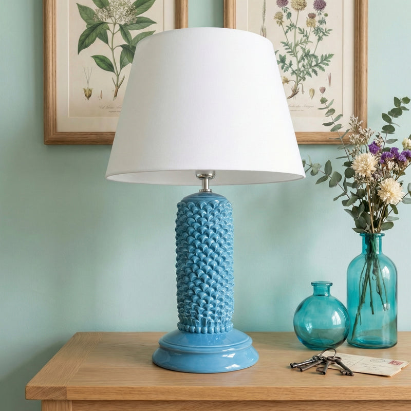 Caltagirone Ceramic Pine Cone Lamp H 60 cm / 24" — Turquoise