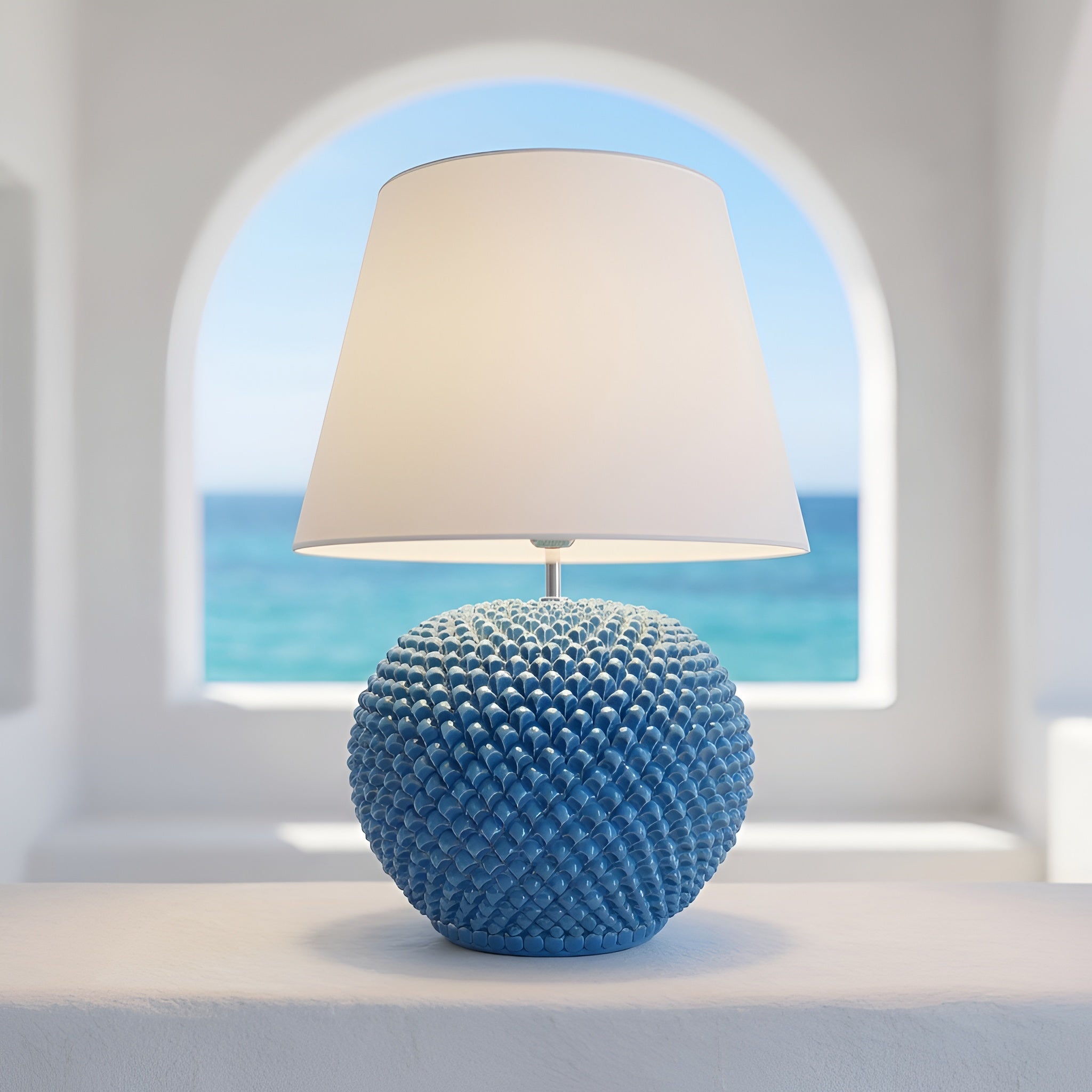 Caltagirone ceramic pine cone lamp with turquoise decoration