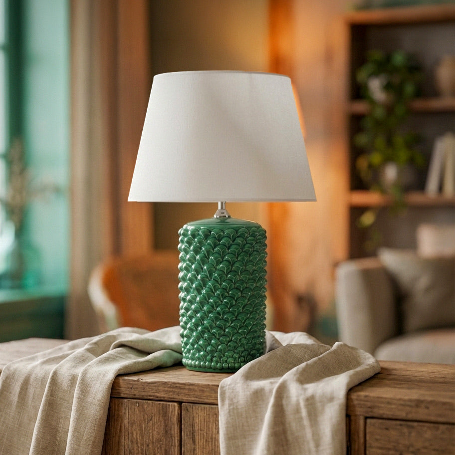 Lume pigna cilindro h 60 Verde Smeraldo in ceramica di Caltagirone