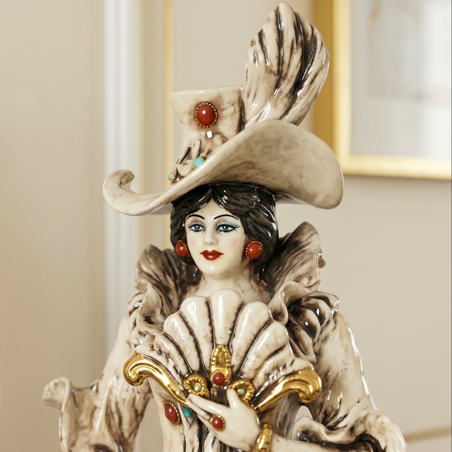 Sicilian Figurative Lamp Woman Large H 40 cm / 15.7", Woman, Mother of Pearl – Sicilian ceramic lamp handcrafted in Caltagirone