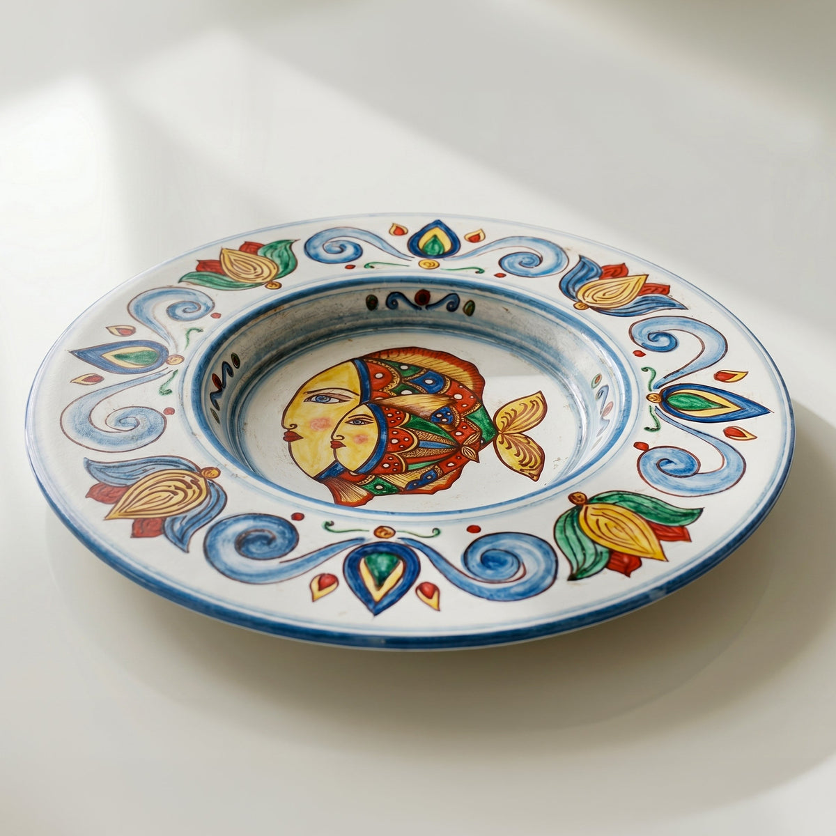 Cappello Prete Plate Ø 40 cm / 15¾" in Caltagirone Ceramic — Fish Décor