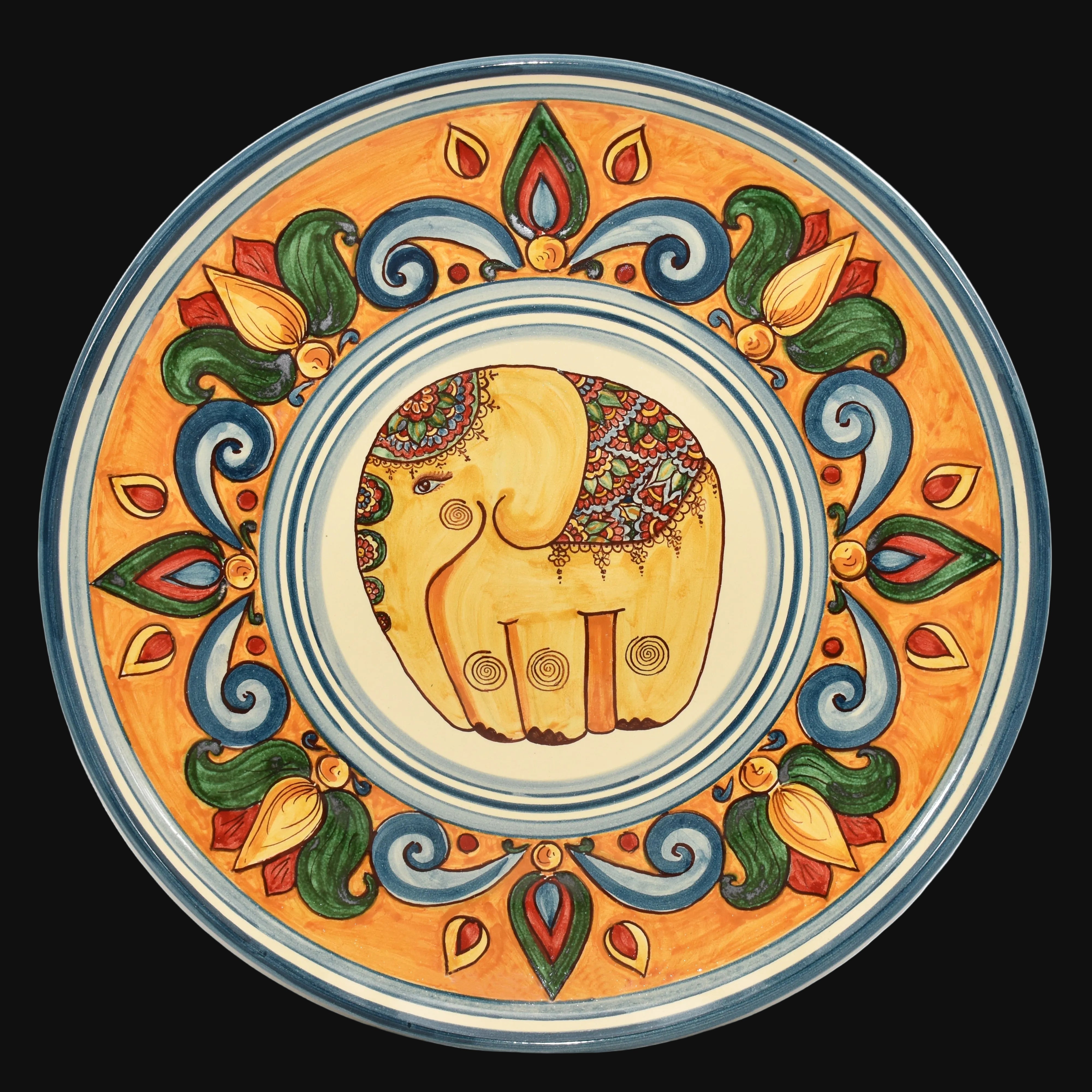 Sicilian Ceramic Elephant, Orange Background – Sicilian majolica handcrafted in Caltagirone
