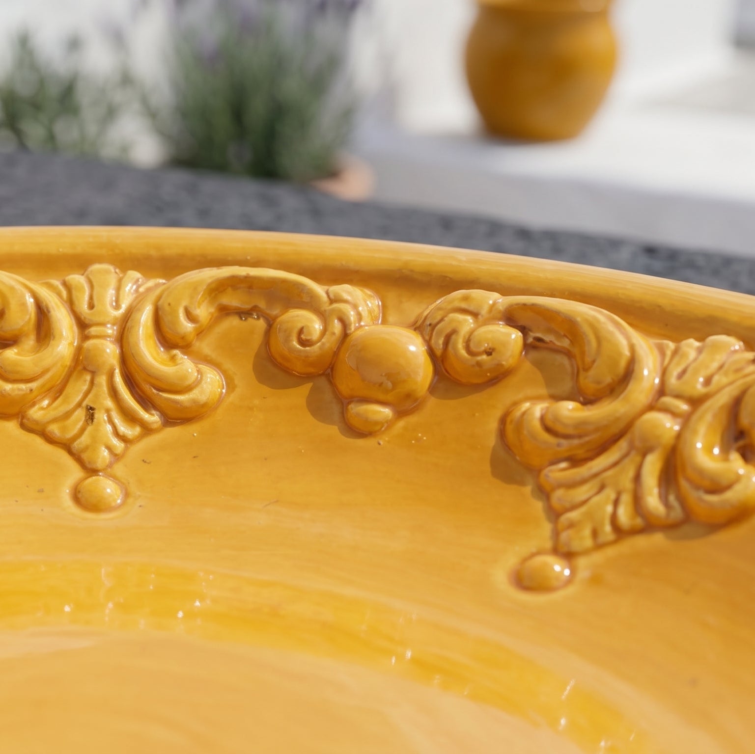 Sicilian Catch-All Dish Ø 30 cm / Ø 11.8", Plastico Sofia, Mustard – Italian ceramic from Caltagirone, Sicily