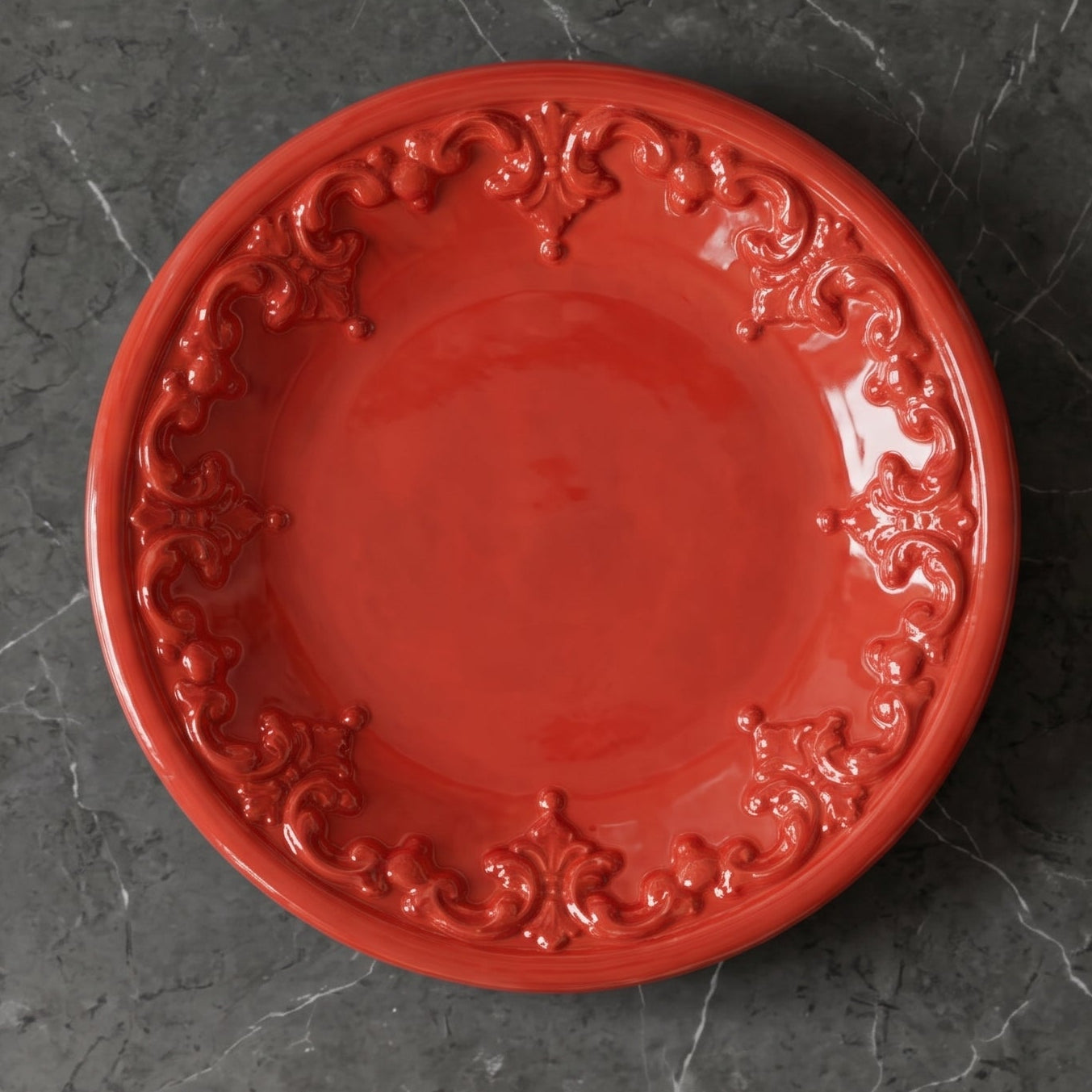 Sicilian Catch-All Dish Ø 30 cm / Ø 11.8", Plastico Sofia, Fire Red – Caltagirone Ceramic – Sicilian artisan tradition
