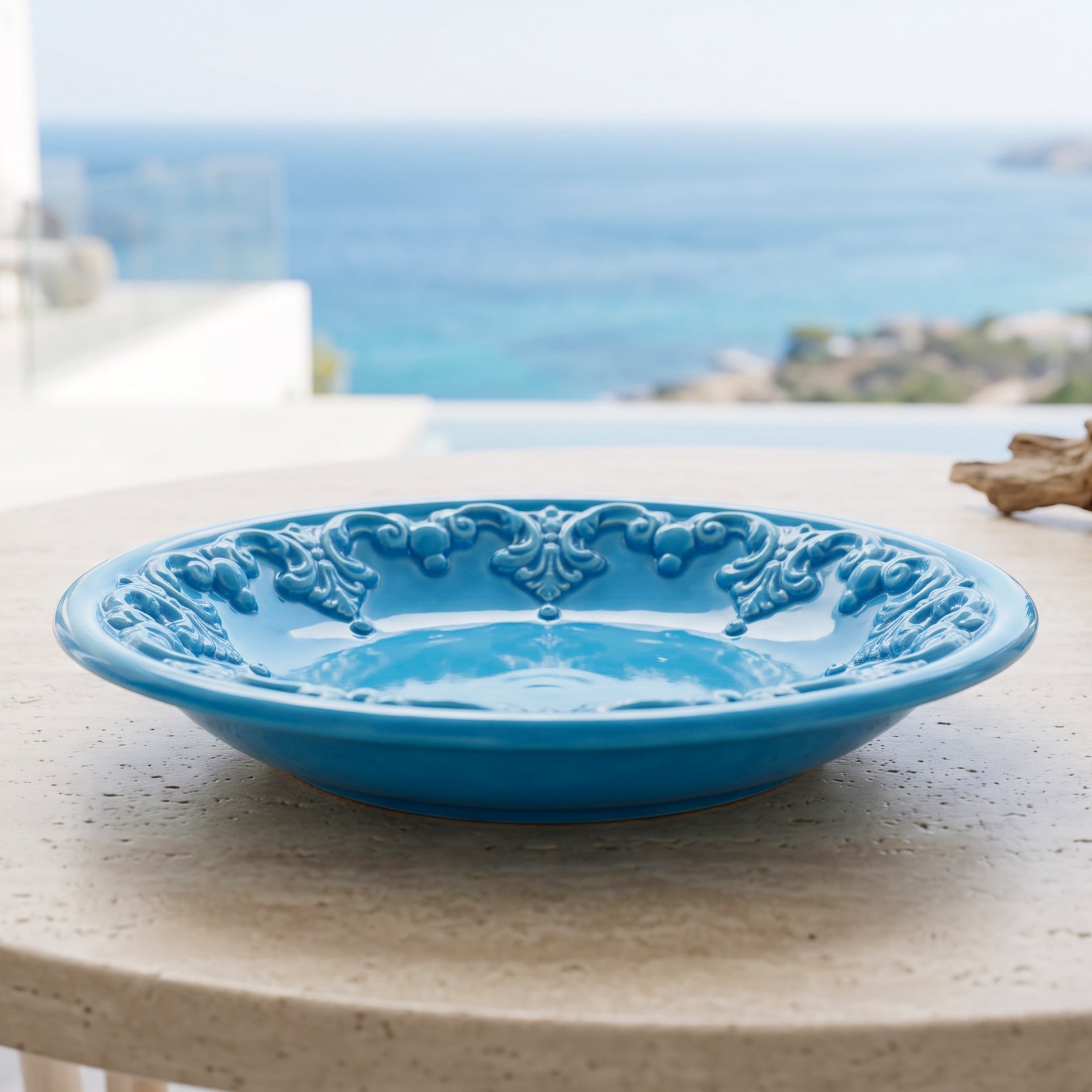 Sicilian Catch-All Dish Ø 30 cm / Ø 11.8", Plastico Sofia, Turquoise – Italian ceramic from Caltagirone, Sicily