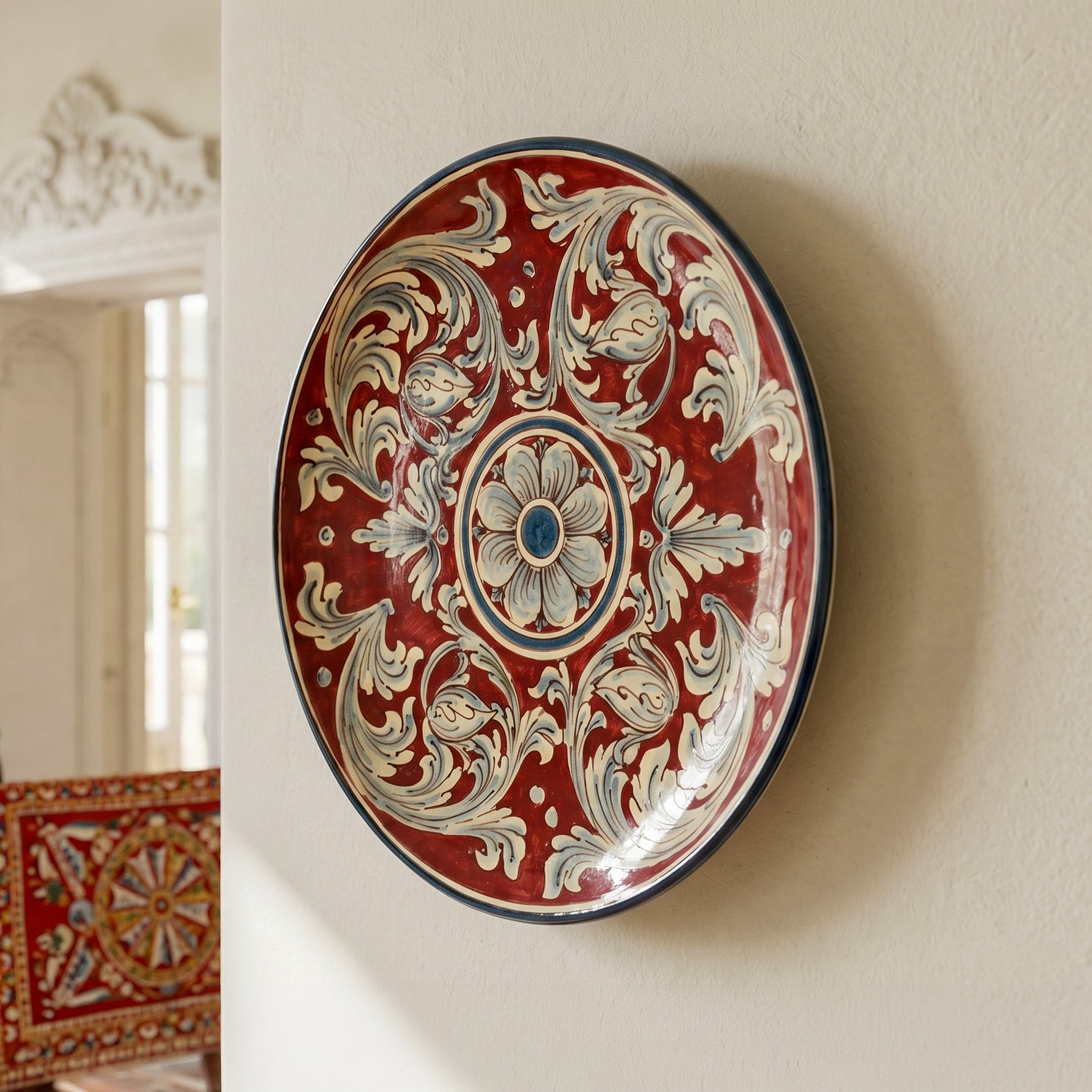 Sicilian Decorative Wall Plate, Bordeaux – Caltagirone Ceramic – Sicilian artisan tradition