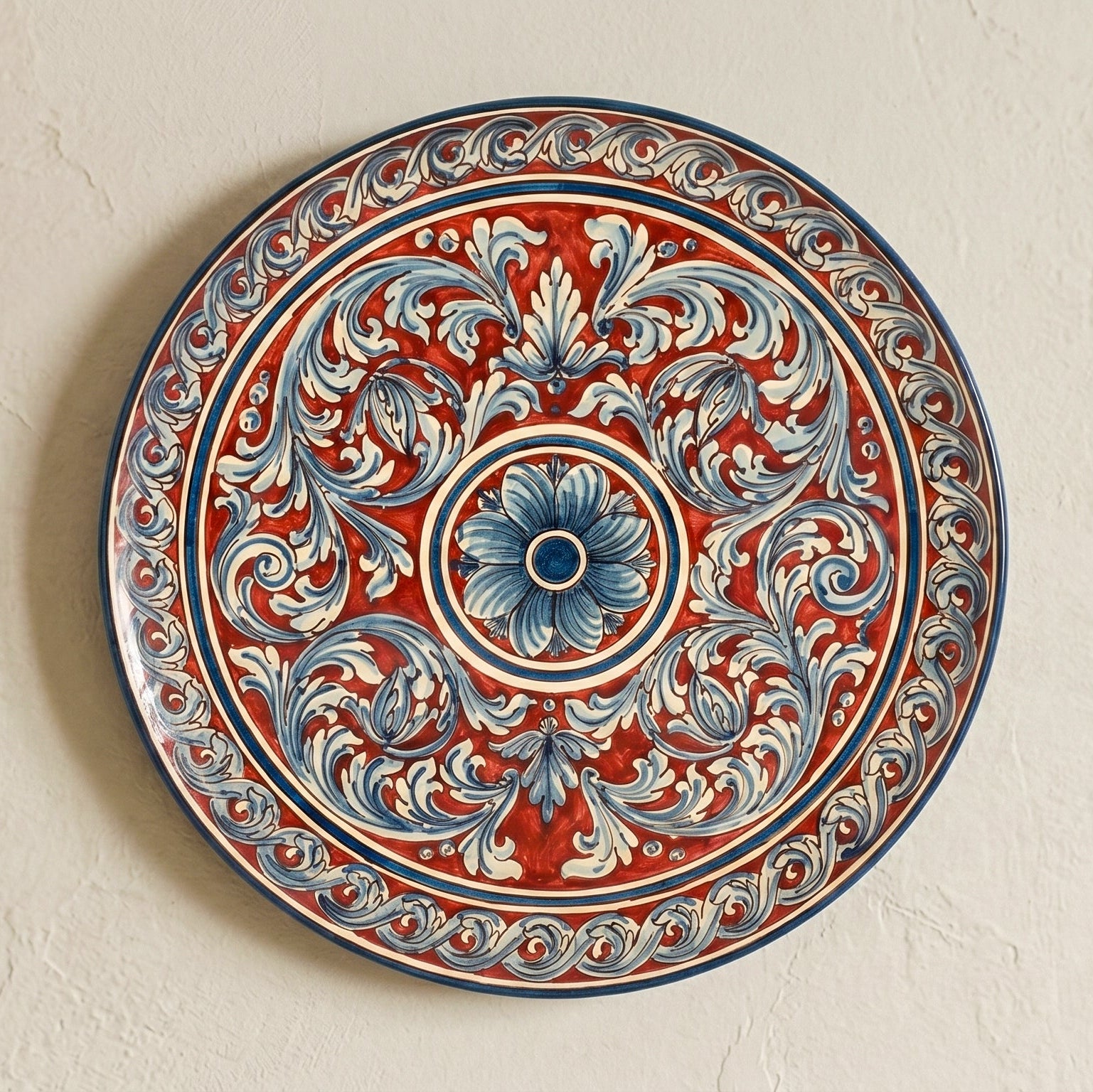 Sicilian Decorative Wall Plate, Bordeaux – Caltagirone Ceramic – Sicilian artisan tradition