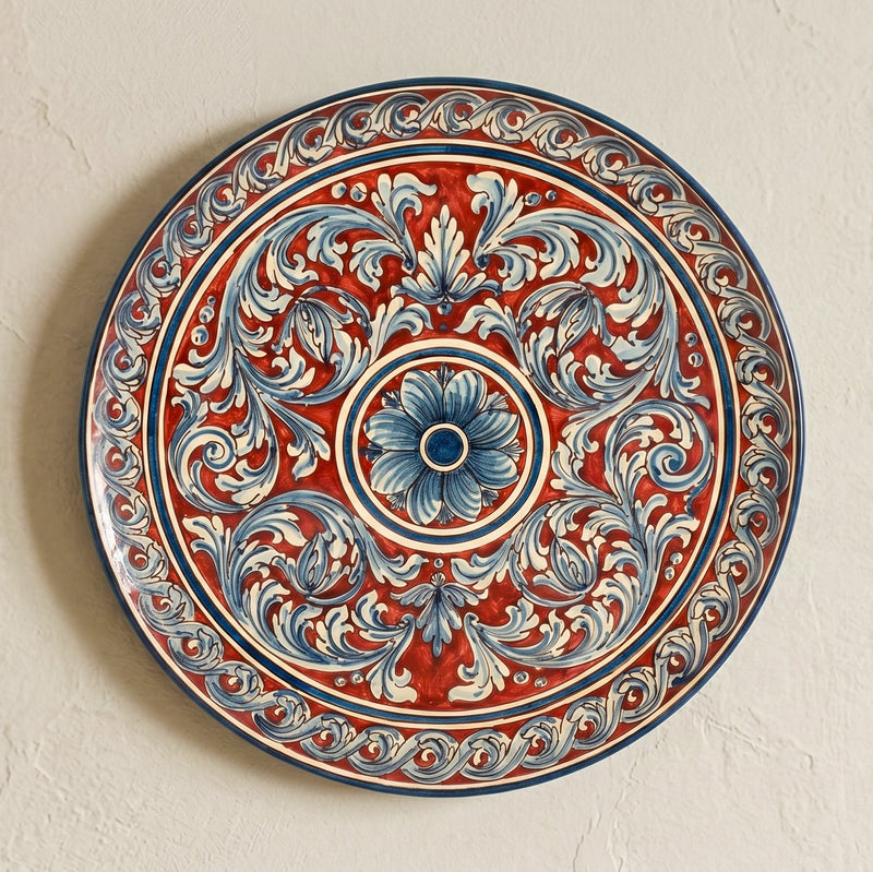 Sicilian Decorative Wall Plate, Bordeaux – Caltagirone Ceramic – Sicilian artisan tradition