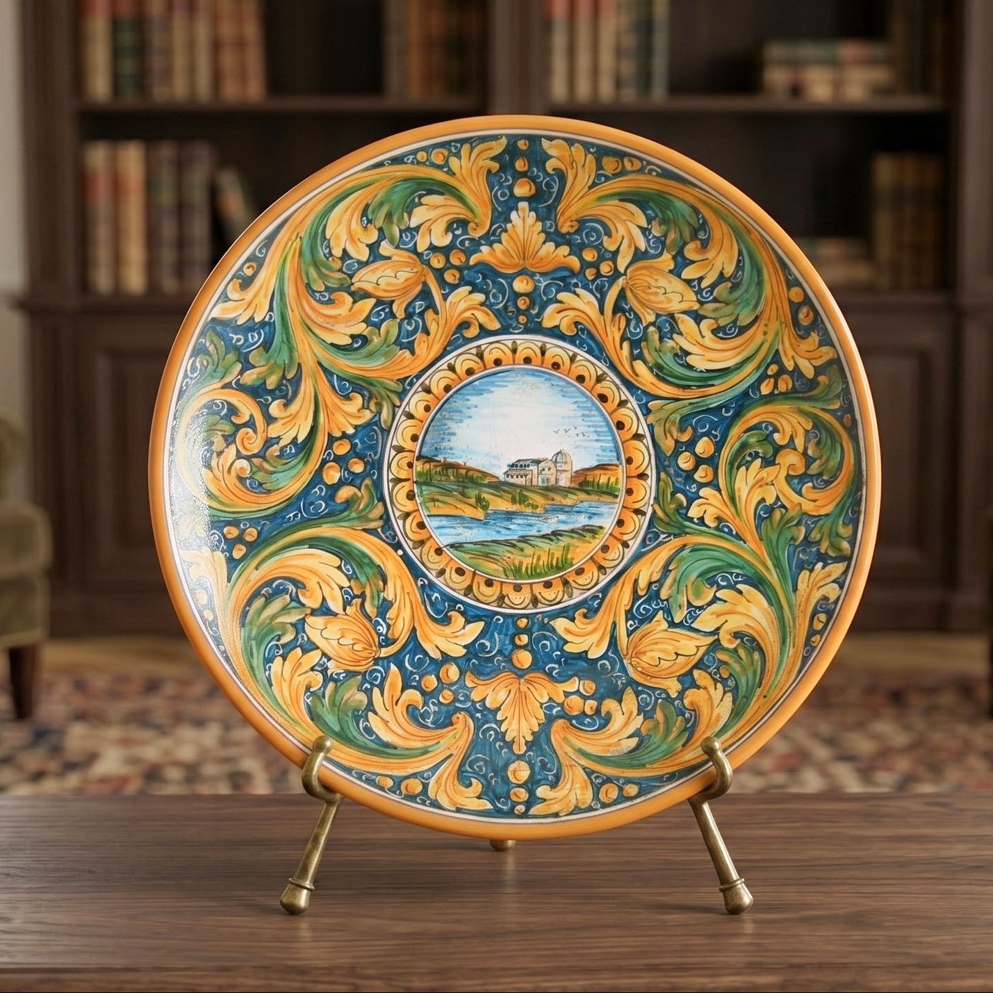 Sicilian Decorative Wall Plate, Sicilian Landscape, Calatino Ornament – Italian ceramic from Caltagirone, Sicily