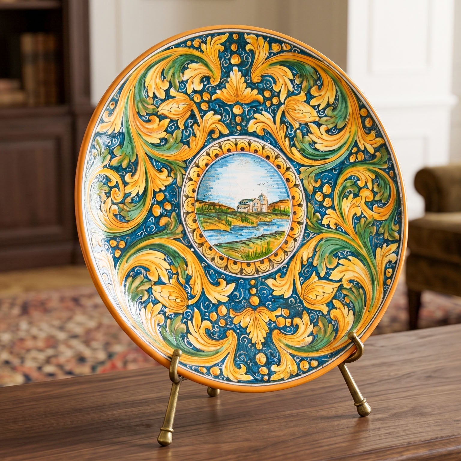 Sicilian Decorative Wall Plate, Sicilian Landscape, Calatino Ornament – Italian ceramic from Caltagirone, Sicily