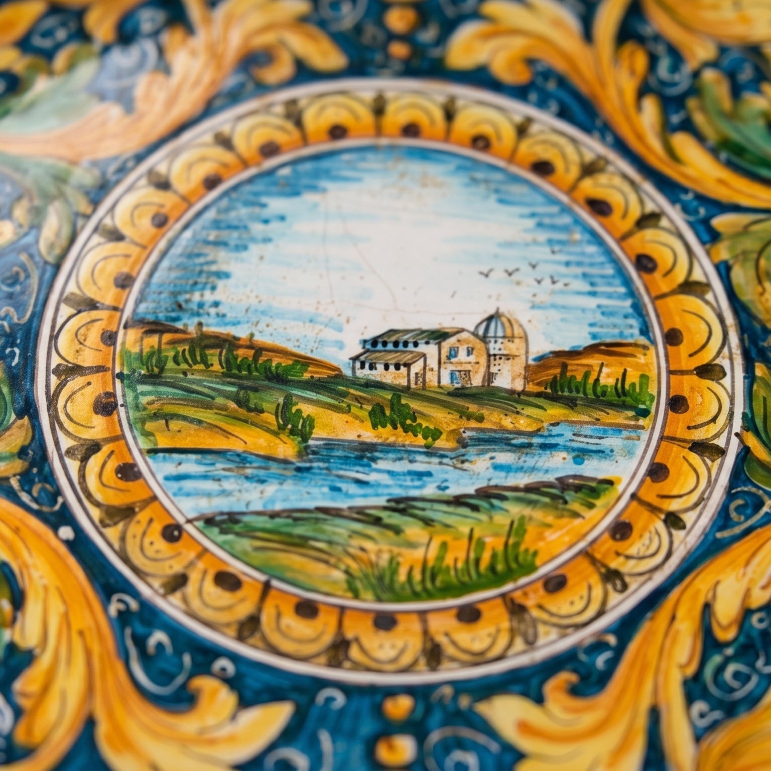 Sicilian Decorative Wall Plate, Sicilian Landscape, Calatino Ornament – Italian ceramic from Caltagirone, Sicily
