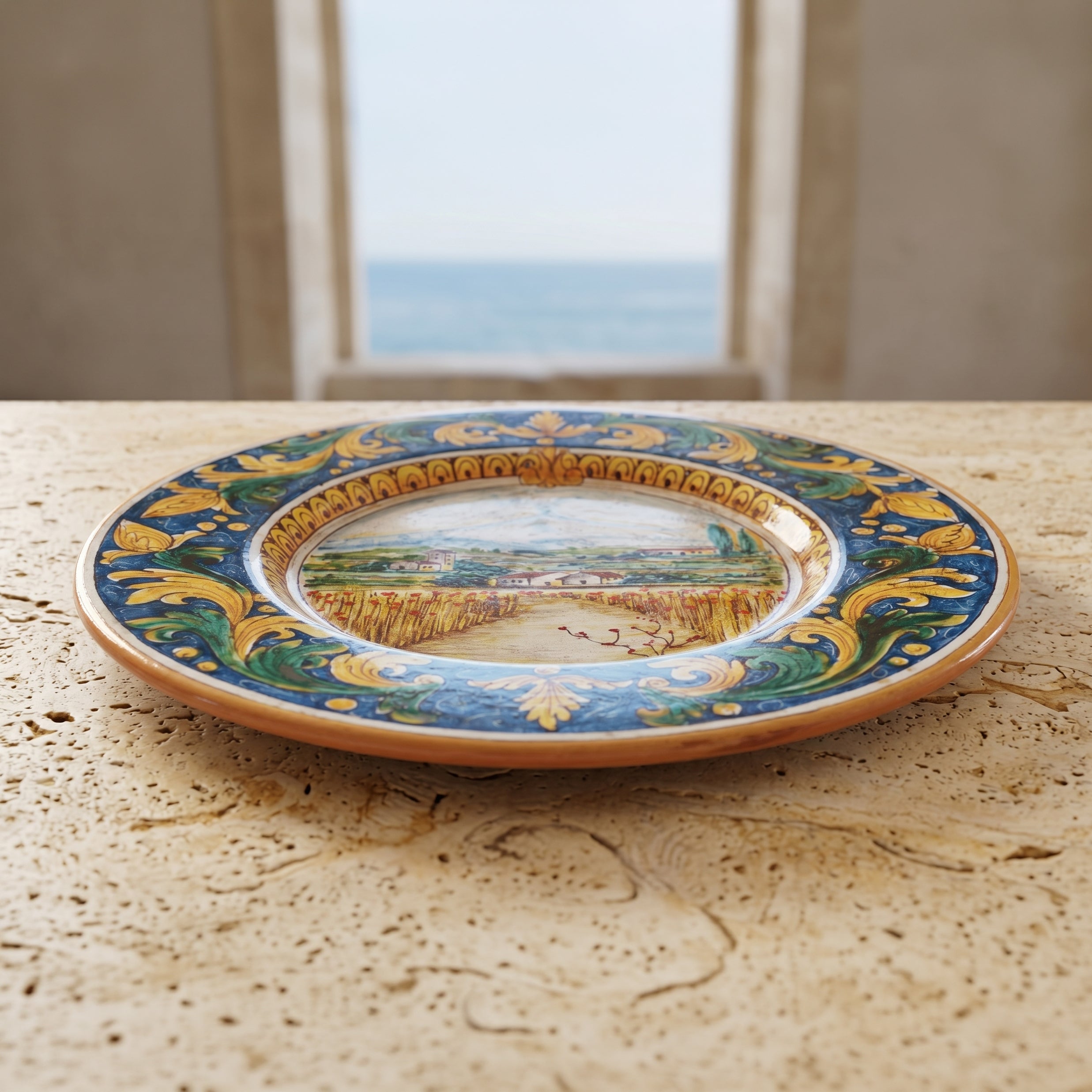Sicilian Priest Hat Plate, Etna Landscape, Calatino Ornament – Caltagirone Ceramic – Sicilian artisan tradition