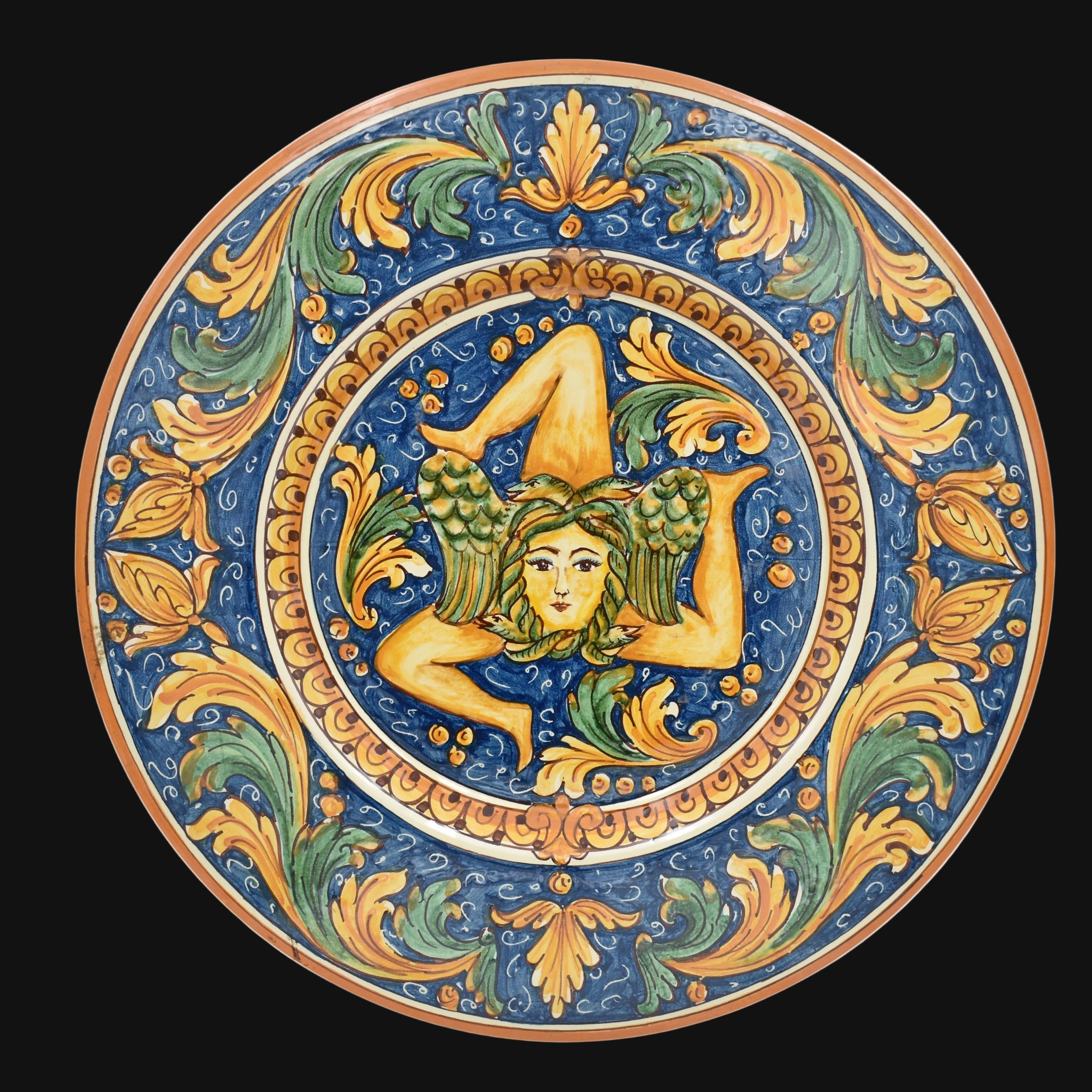 Caltagirone Ceramic Trinacria Plate — Ornato Calatino