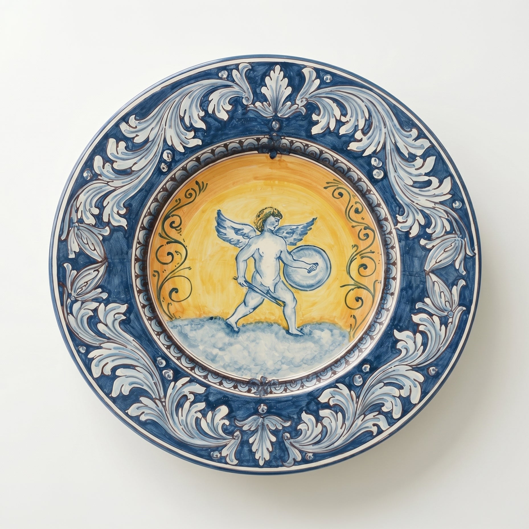Sicilian Priest Hat Plate, Mono Blue – Caltagirone Ceramic – Sicilian artisan tradition