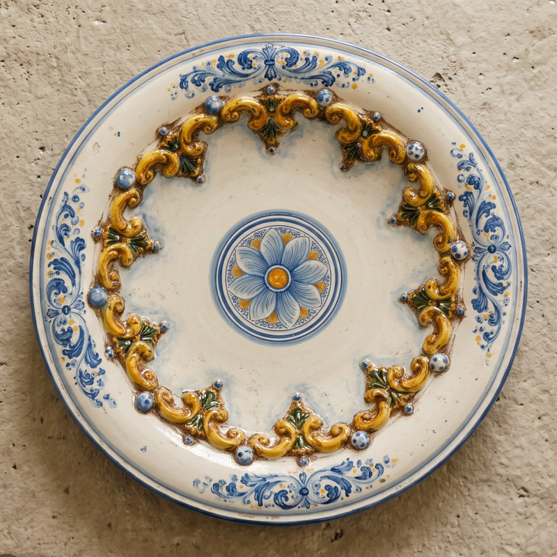 Sicilian Decorative Wall Plate Ø 30/40 cm / Ø 12-16", Plastico Sofia, Tricolore – Italian ceramic from Caltagirone, Sicily