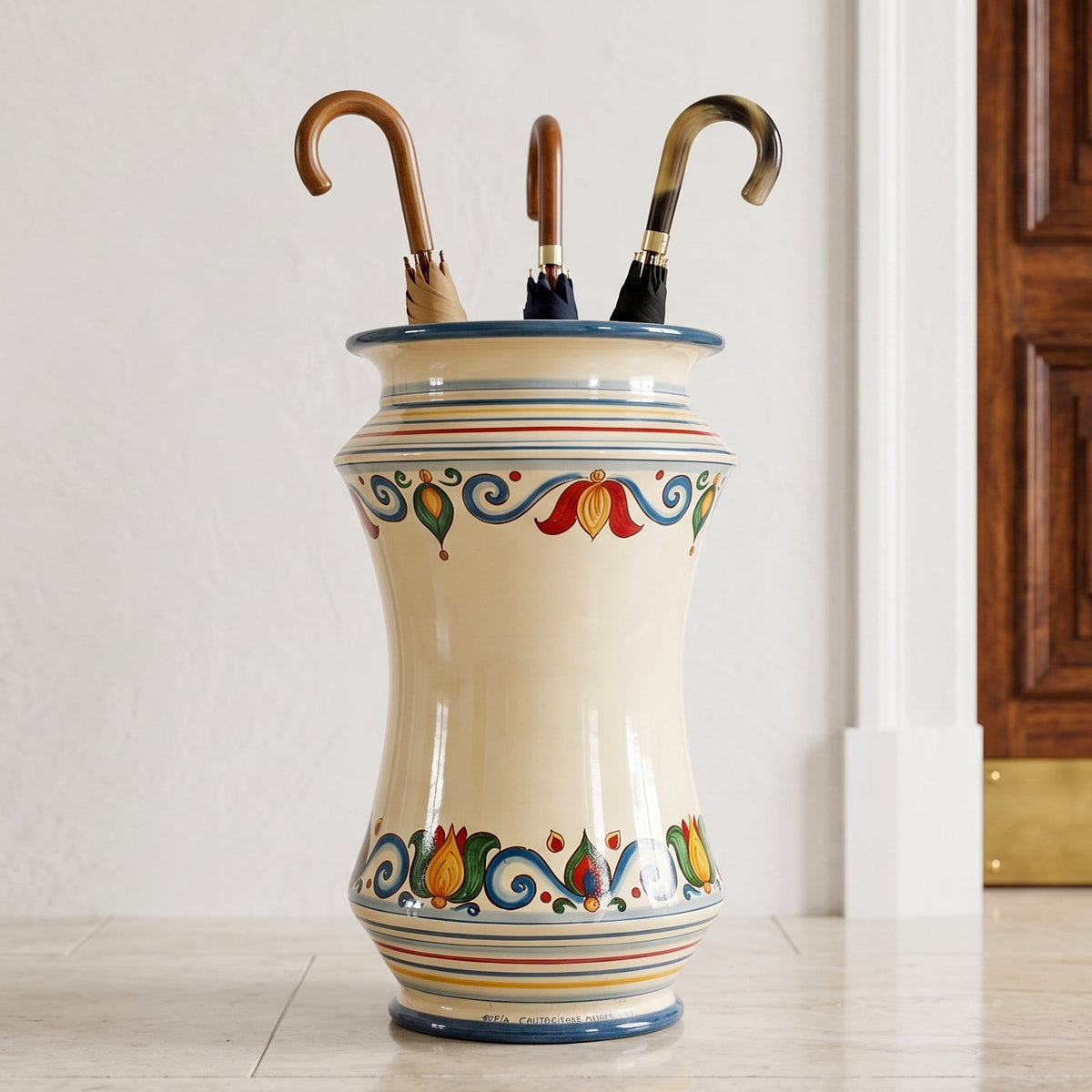 Umbrella Stand Albarello H 50 cm / 19¾" in Caltagirone Ceramic — Decoro Sicily