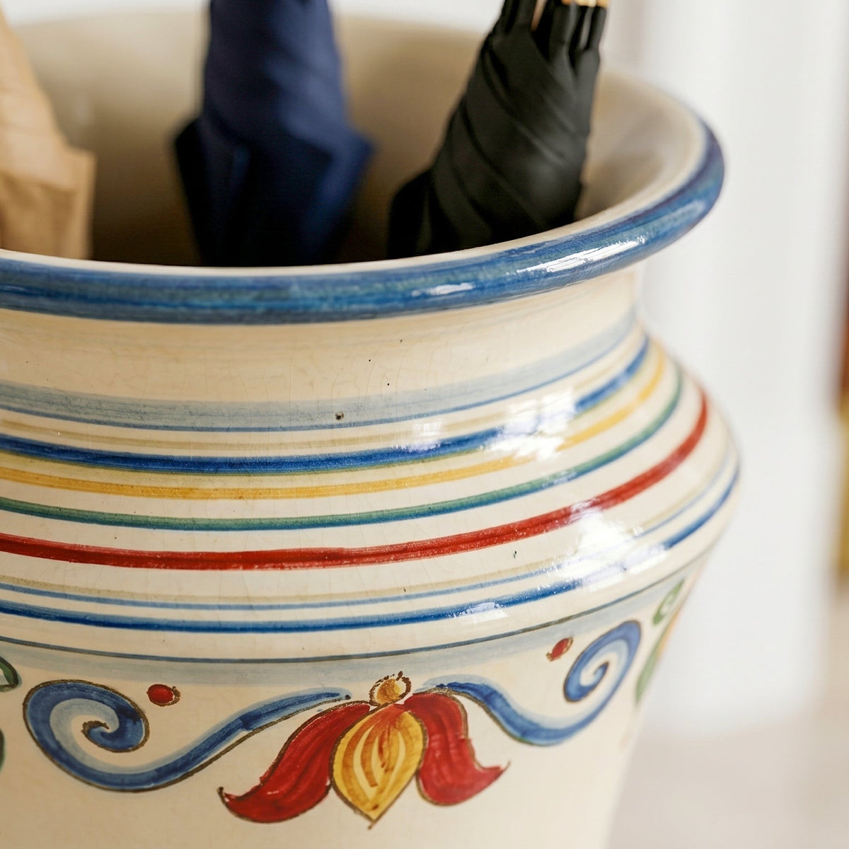 Umbrella Stand Albarello H 50 cm / 19¾" in Caltagirone Ceramic — Decoro Sicily