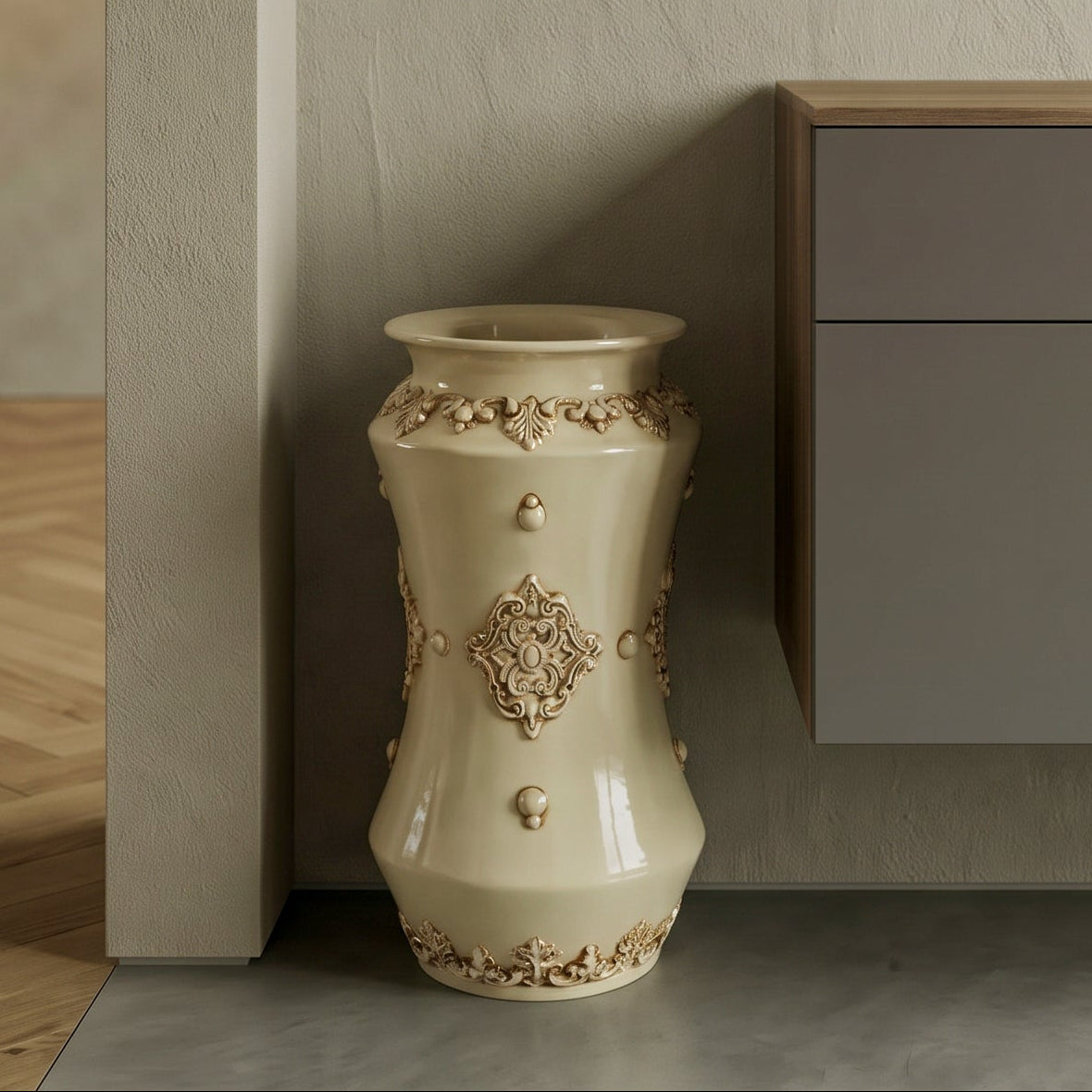 Albarello Umbrella Stand H 50 cm / 19¾", Plastico Sofia, Ivory – Caltagirone Ceramic – Sicilian artisan tradition
